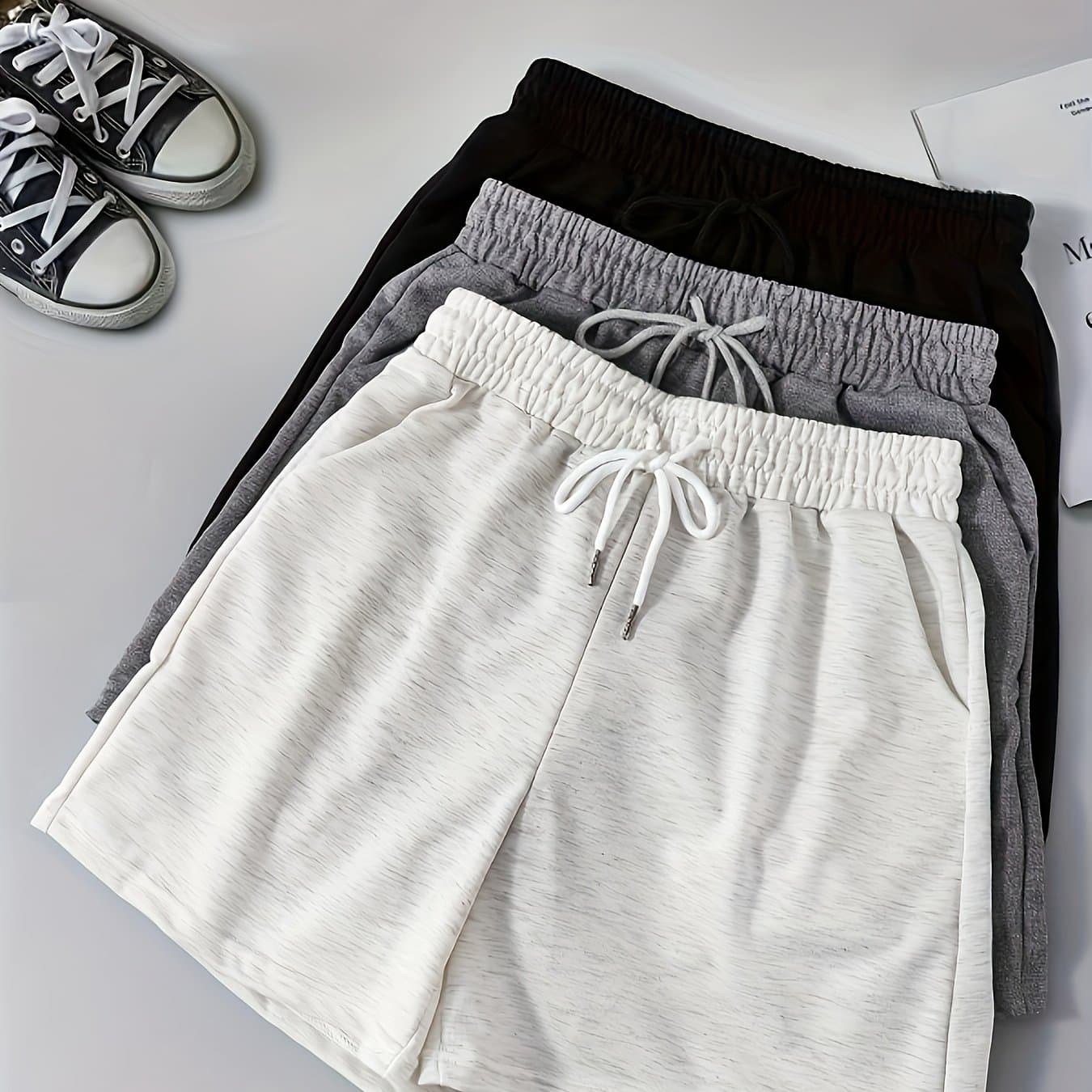TEMU 3pcs Purchase Product Solid Color Casual Pocket Shorts, Drawstring Elastic Waist Shorts, Women's Athletic Wear