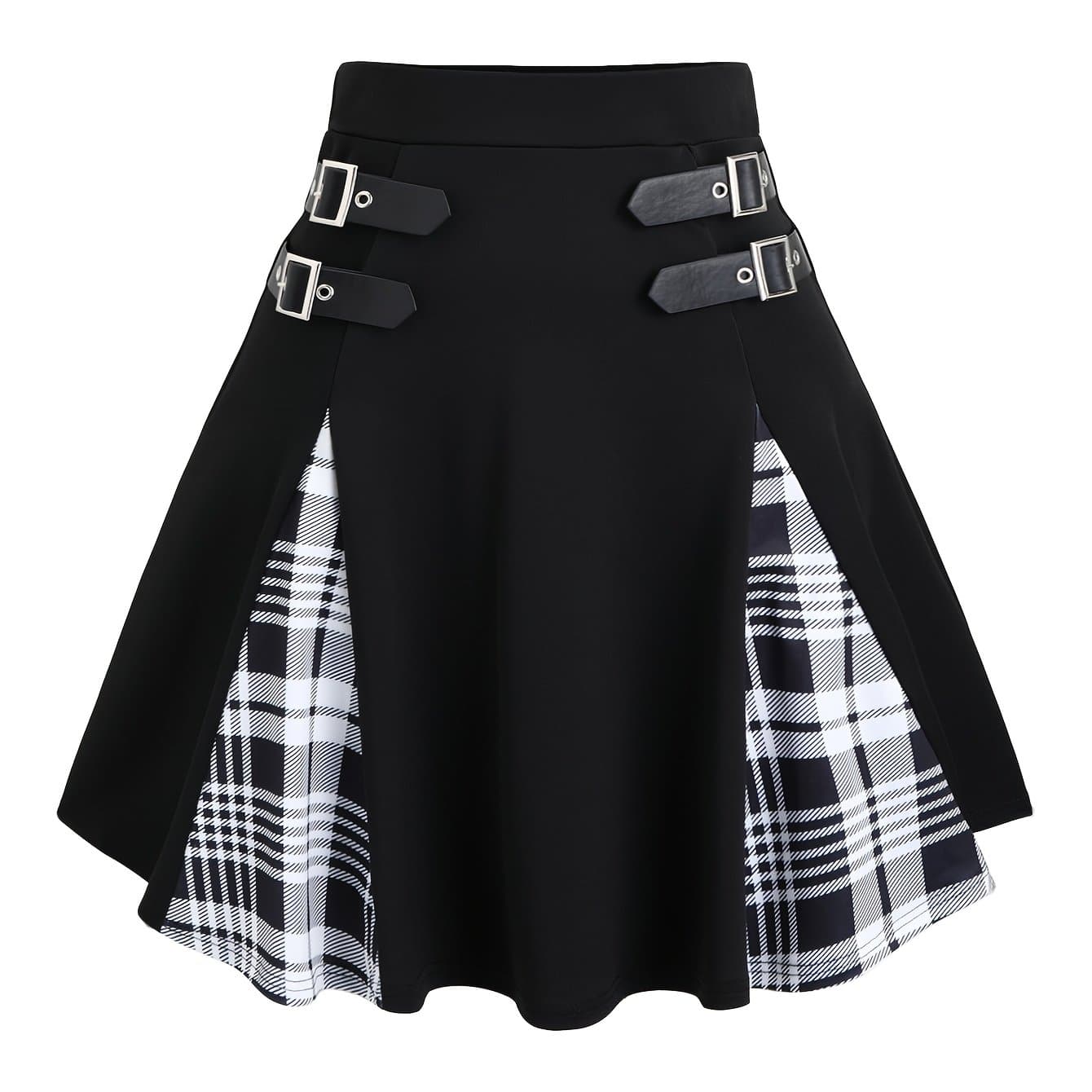 TEMU Gothic Buckle High-waisted A-line Mini Skirt