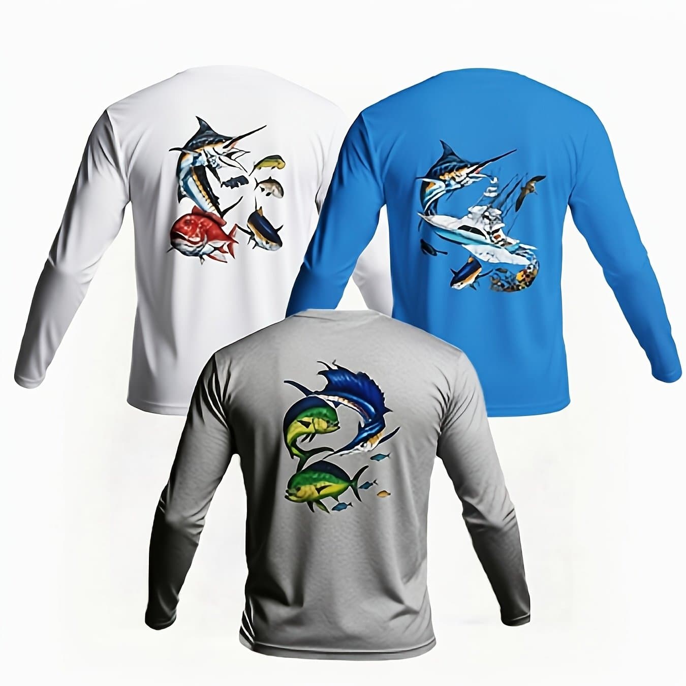 TEMU 3pcs Men's Graphic Long-sleeve Shirts For Men Spf Upf 50+ Fishing T-shirt Quick-dry Lightweight
