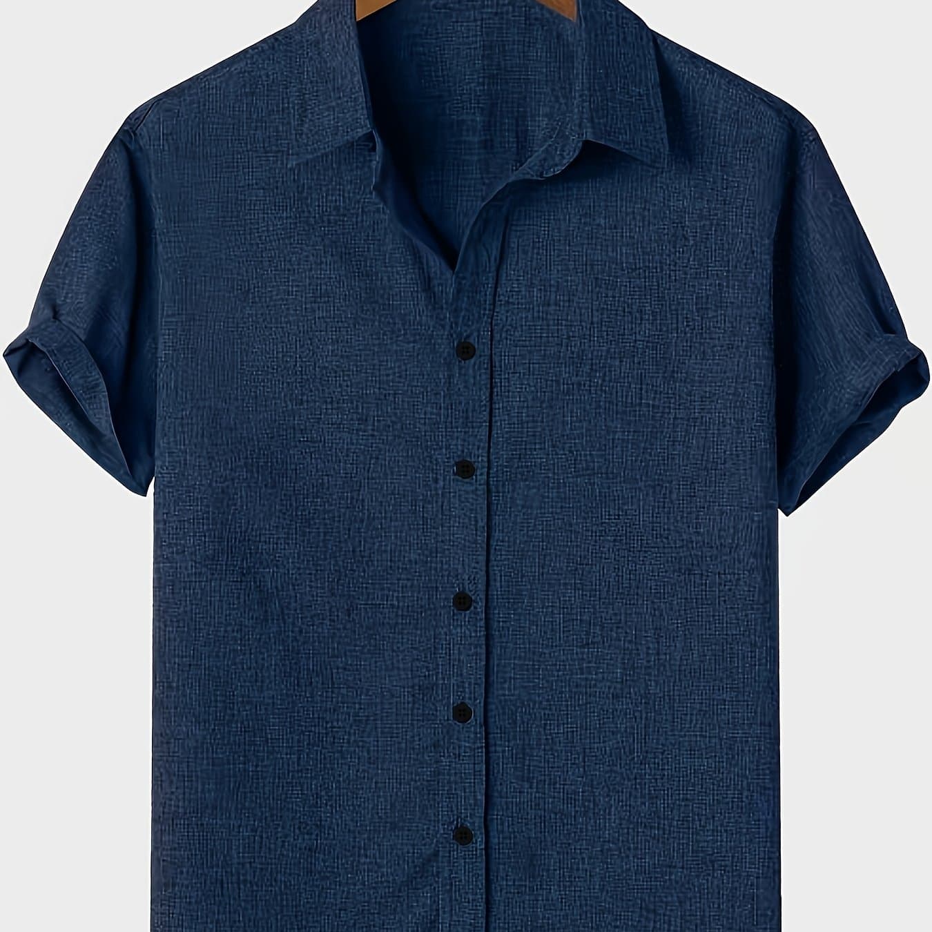 TEMU Men's Summer Short Sleeve Casual Collar Shirt, Button-up Top Fashion Versatile Blouse, Lightweight Breathable Fabric For Beach Vacation Pool Party