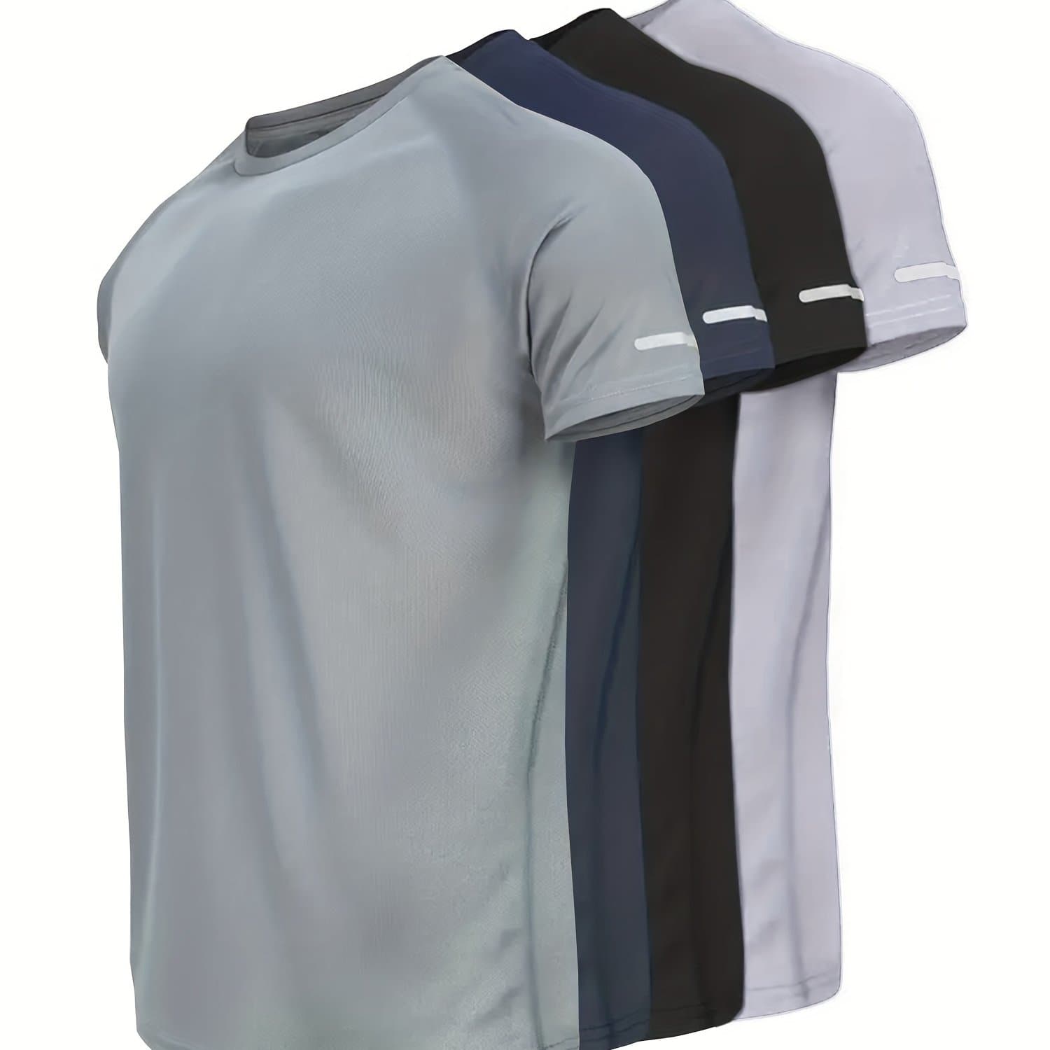 TEMU 4pcs Men's Athletic T-shirts - Moisture-wicking Quick-dry Workout Tops With Reflective Stripes, Lightweight Breathable Gym Shirt For Running, Training