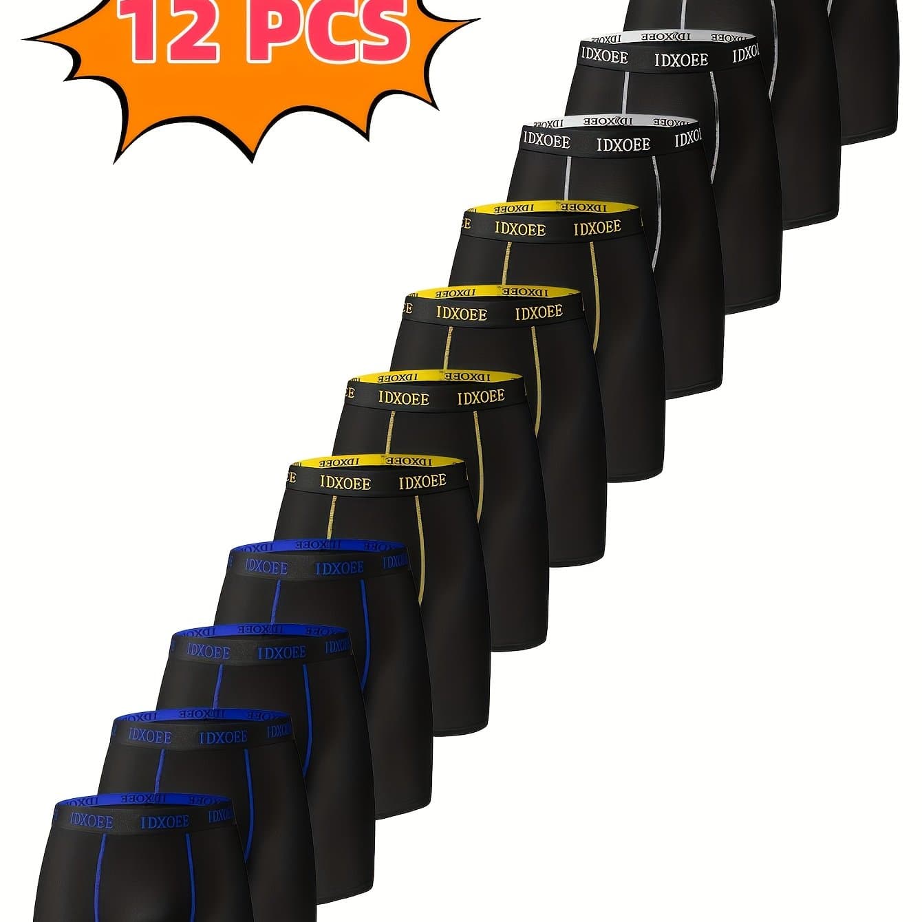 TEMU Pc Of 12 's Quick-drying Boxer Briefs (random Colors) — Durable, Loose-fitting, Breathable, Comfortable, And High-stretch; Body-shaping Underwear Ideal For Fitness, Sports, And Daily Wear