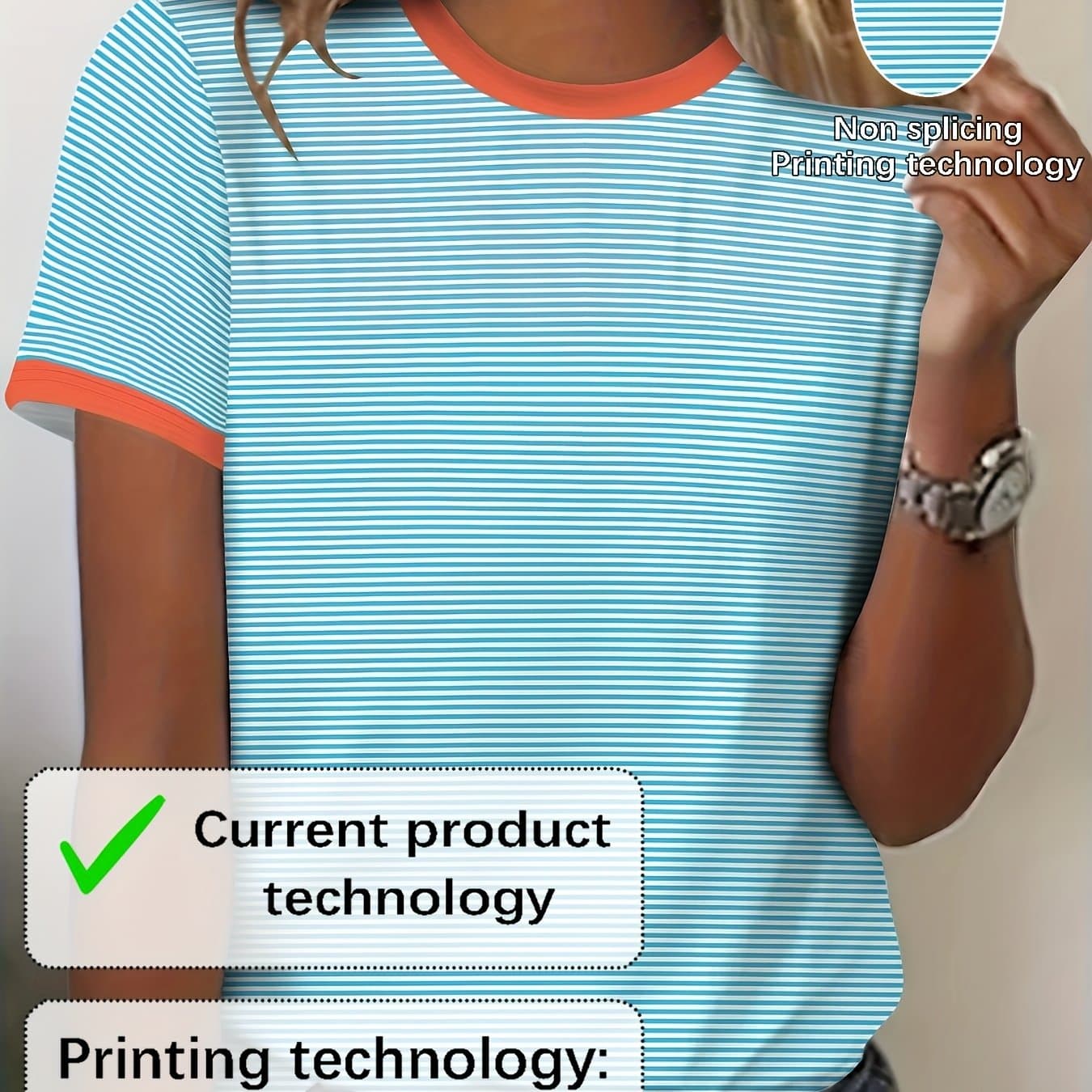 TEMU 2d Print Elegant Vacation Abstract Painting Color Block Stripe Graphic Full Print Breathable Crew Neck Short Sleeve T-shirt Casual Shirt New Women's Short Sleeve Top
