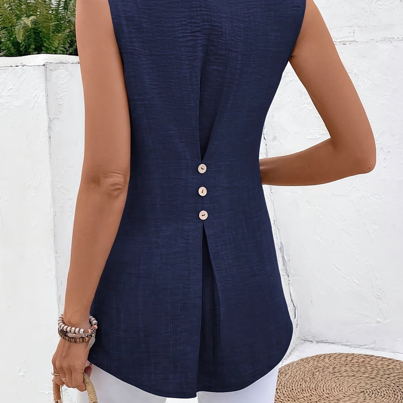 TEMU Women' Color Casual V-neck High-low Sleeveless Shirt