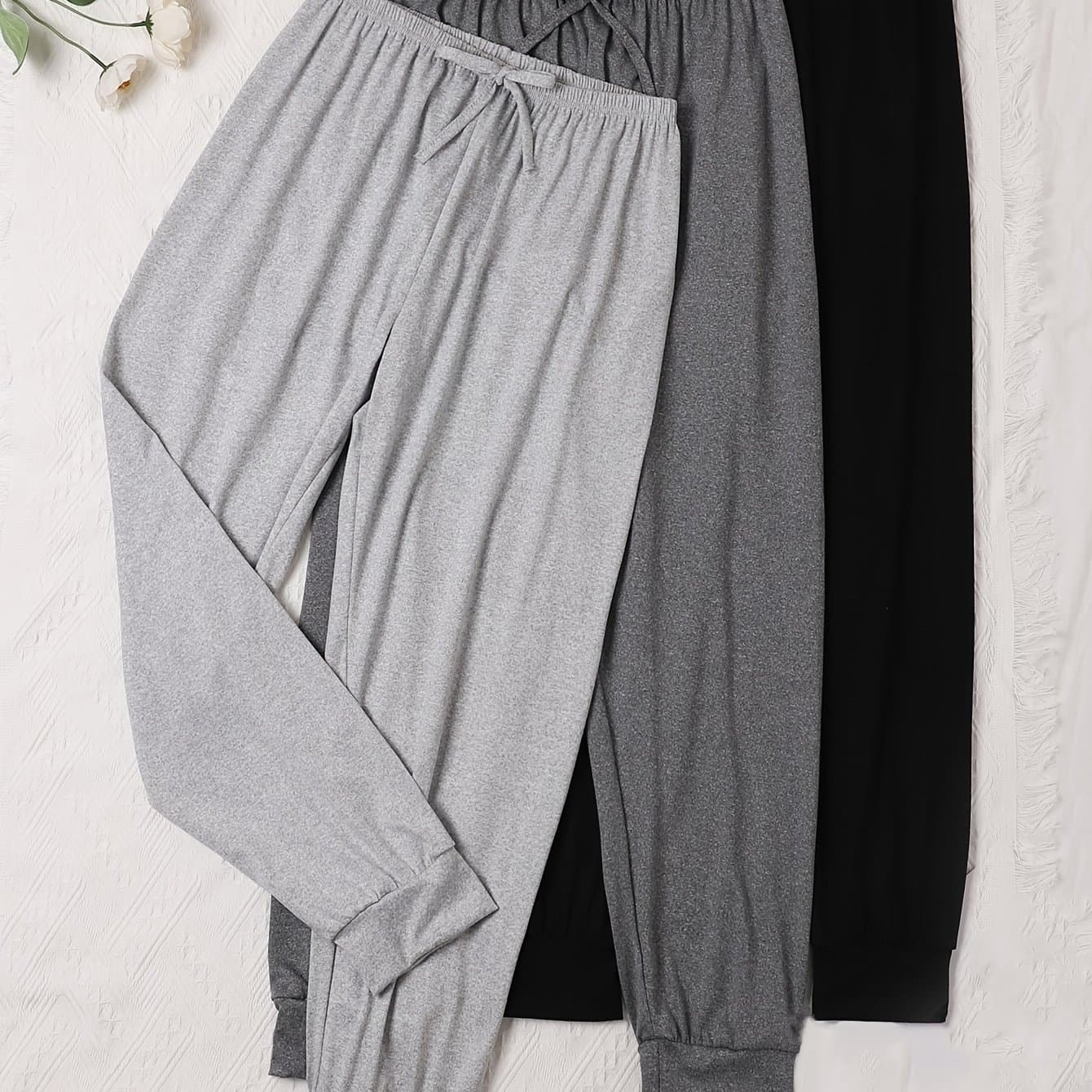 TEMU A Set Of 3 Casual Solid-color Trousers With , Soft And Comfortable, Suitable For Autumn And Winter