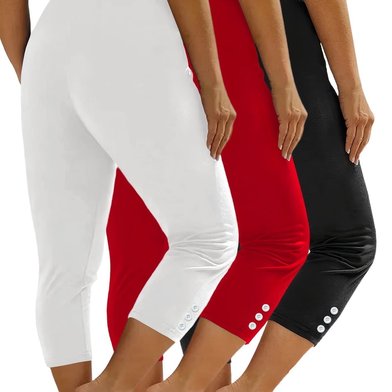 TEMU Plus Size, 3pcs Solid Color Stretchy Comfortable Leggings For S,,, And