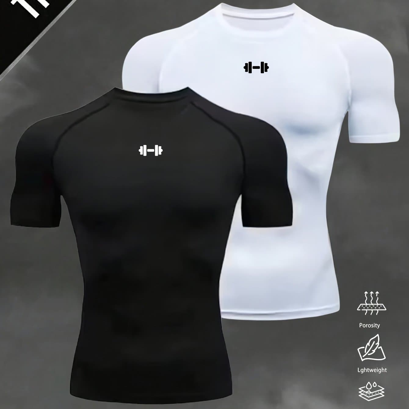 TEMU Single-piece Casual Short-sleeve Sports T-shirt For Men, Featuring Neck, Close-fitting Design, High- Fabric, And Moisture-wicking Quick-dry . Machine Washable (do Not ). Versatile For Casual Wear