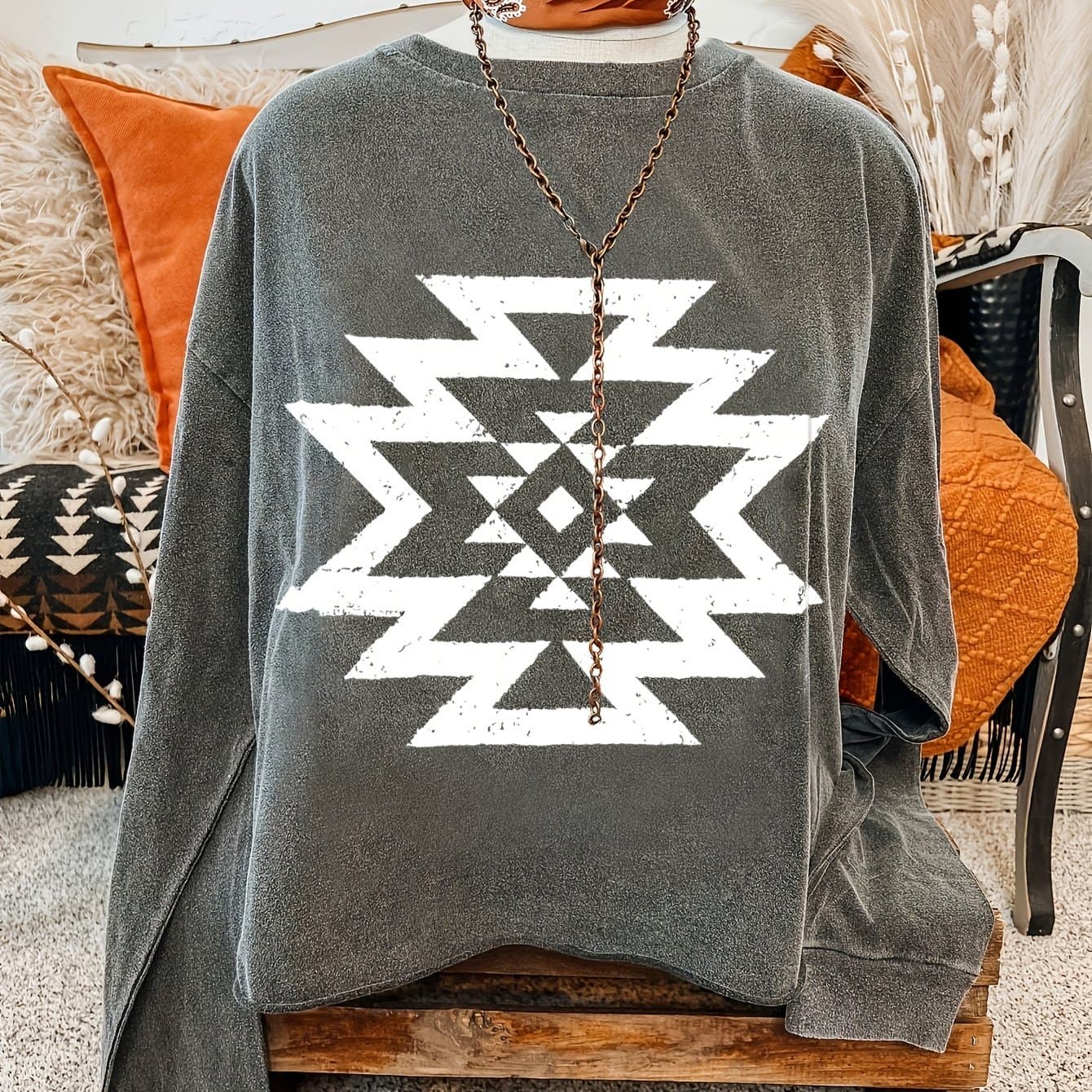 TEMU Western Graphic Print Sweatshirt, Crew Neck Casual Sweatshirt For Fall & Spring, Women's Clothing