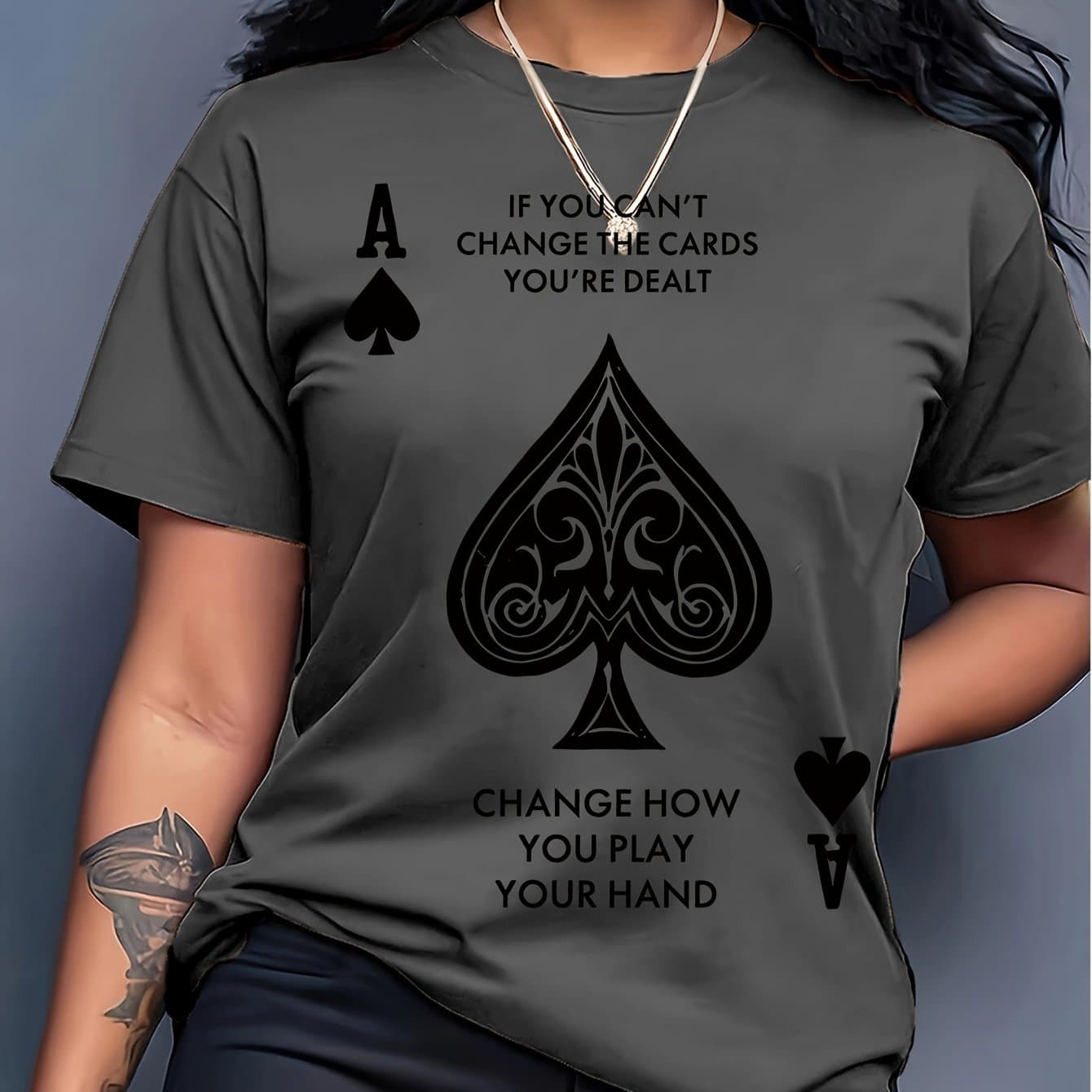 TEMU Women's Spades A Pattern T-shirt - Casual Short Sleeve Round Neck Top