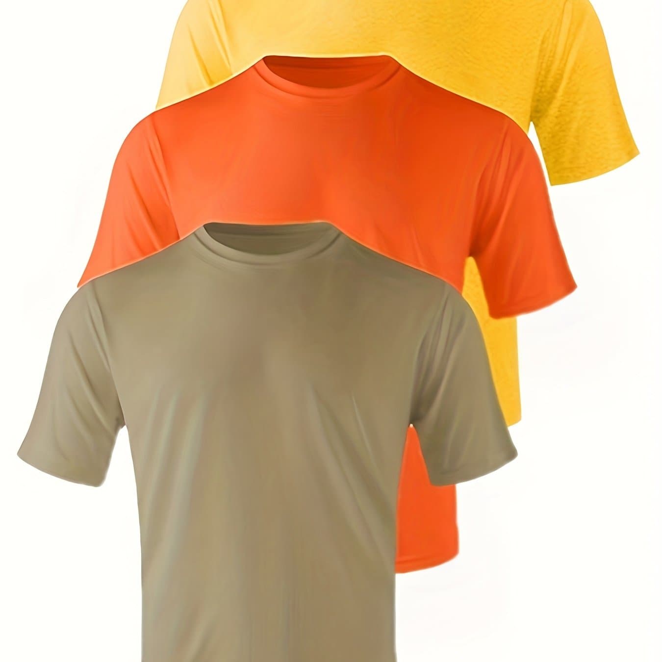 TEMU 3-pack Men's Quick-dry Upf 50+ T-shirts - Moisture-wicking Crew Neck Short Sleeve Tees In Khaki, Orange, Yellow (s-3xl) For Swimming, Beach, & Outdoor Activities - Multi-pack Athletic Shirts