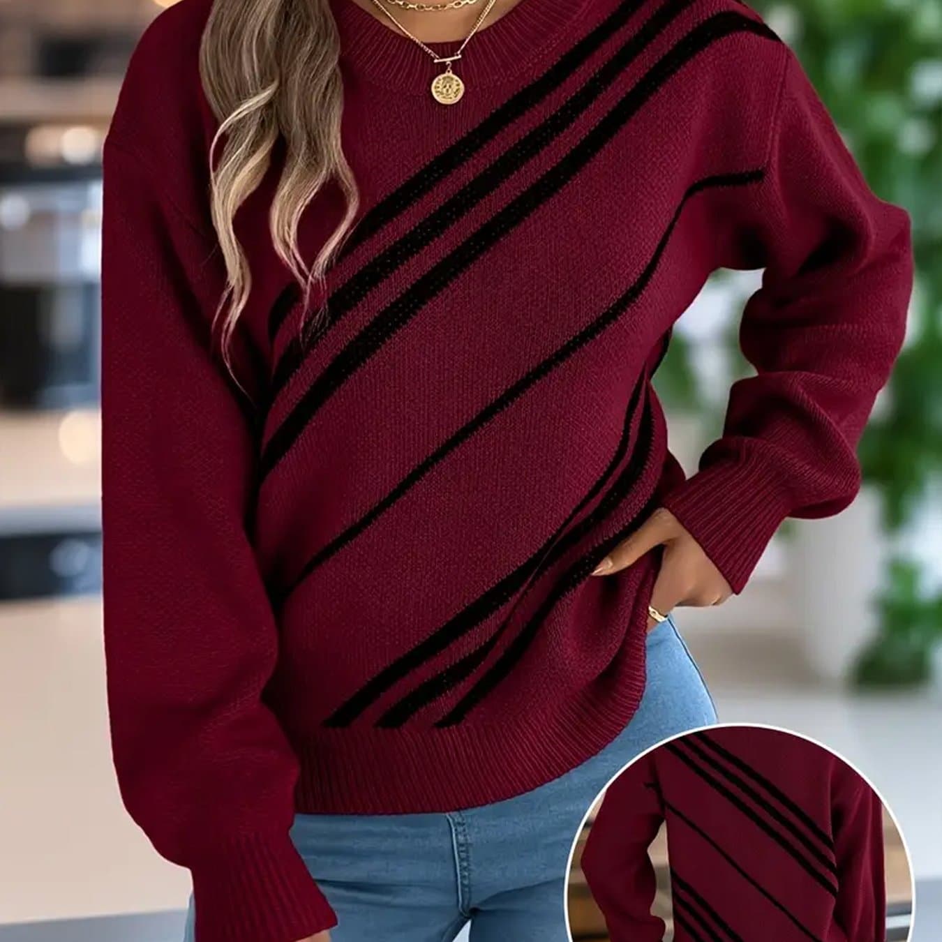 TEMU Women's Round-neck Pullover Sweater, Simple And Versatile Round-neck Top, Loose And Casual Long-sleeve Sweater Suitable For Daily Wear