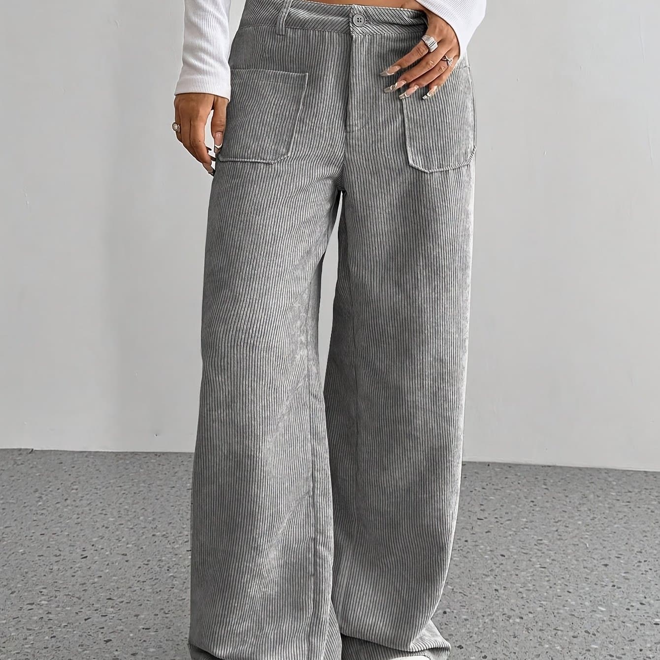 TEMU 2025 New Product Chic Straight Pants With Pockets In Solid Color - Casual And Comfortable, Women's Machine Washable