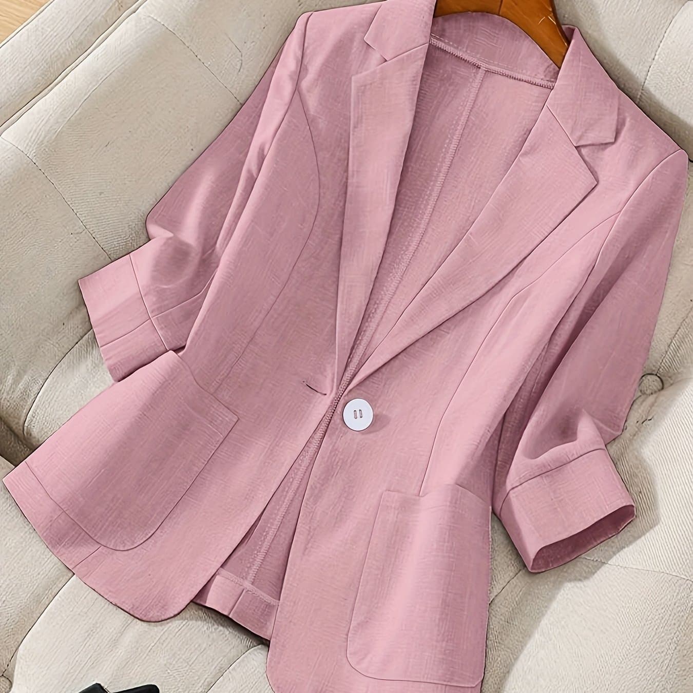TEMU Women's Spring And Autumn Stall Collar Long Sleeve Casual Solid Color Blazer