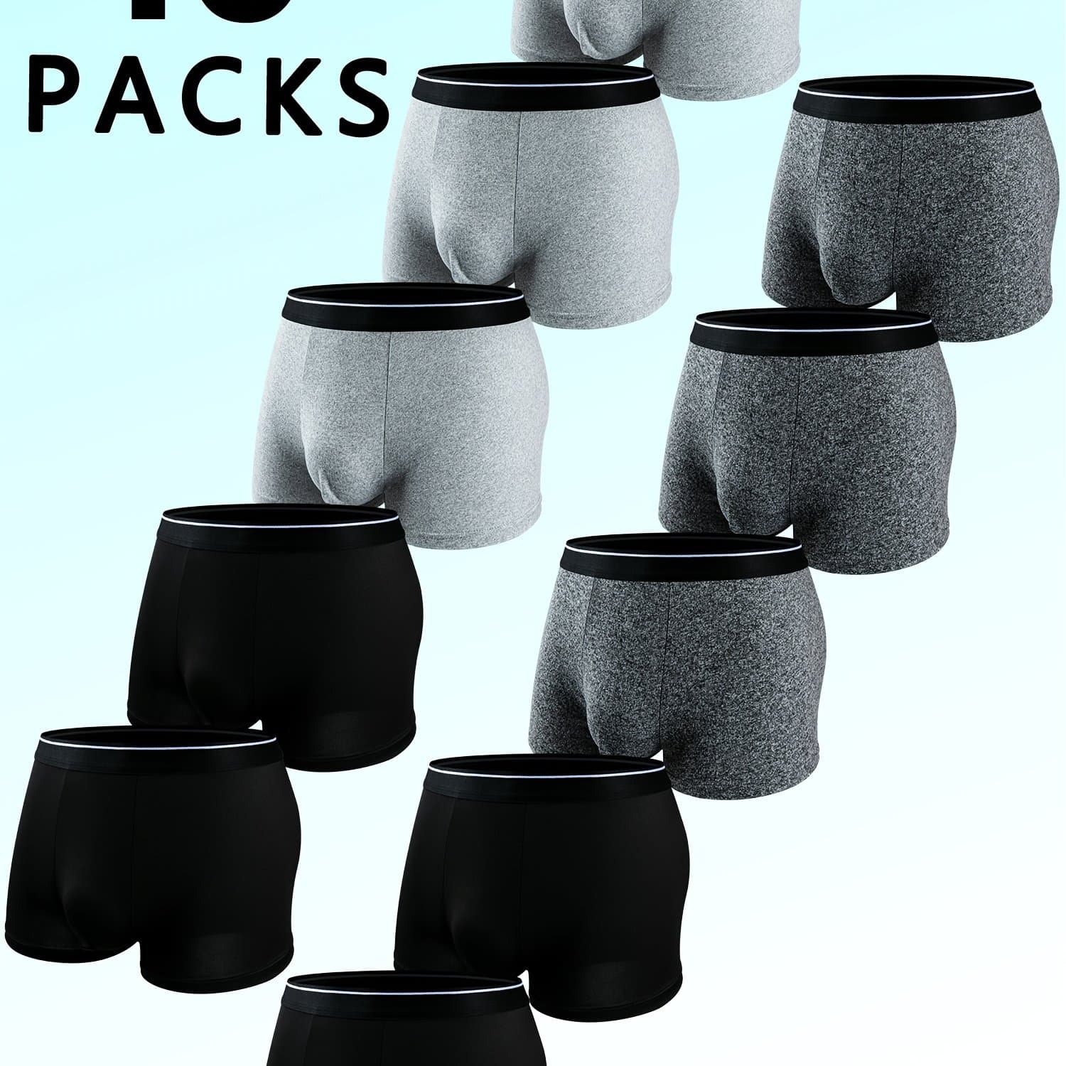 TEMU 10pcs Set Of Men' Color Flat Underwear, Comfortable Black, White And Gray Elastic Flat Shorts, Sports Shorts, Daily Casual Elastic Underwear