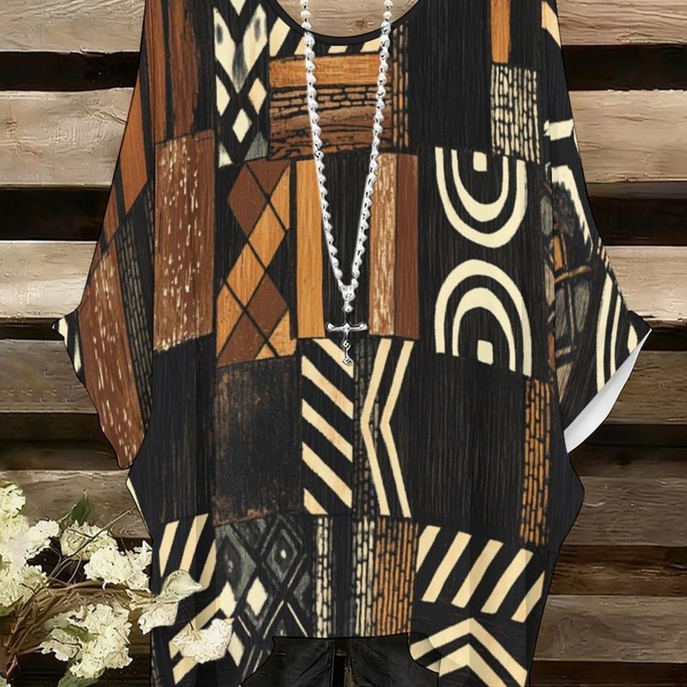 TEMU Plus Size, [printed Pattern - Non-3d Texture] Casual Oversized Women's Short-sleeve Top Retro Minimalist Outdoor Loose-fit T-shirt Vacation & Homewear Top