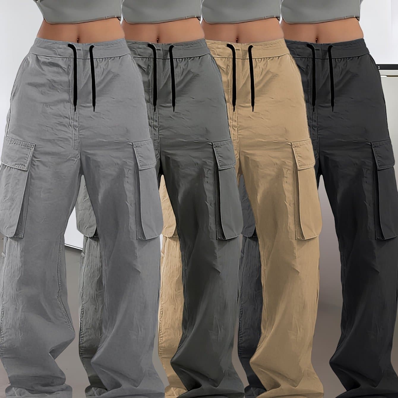 TEMU 4pcs Set Women's Outdoor Trousers Casual Pants Multipocket Workwear Pants Solid Color Casual Wear For Shopping Autumn, New Casual Fashion Women's Clothing Multipocket Work Pants Trousers