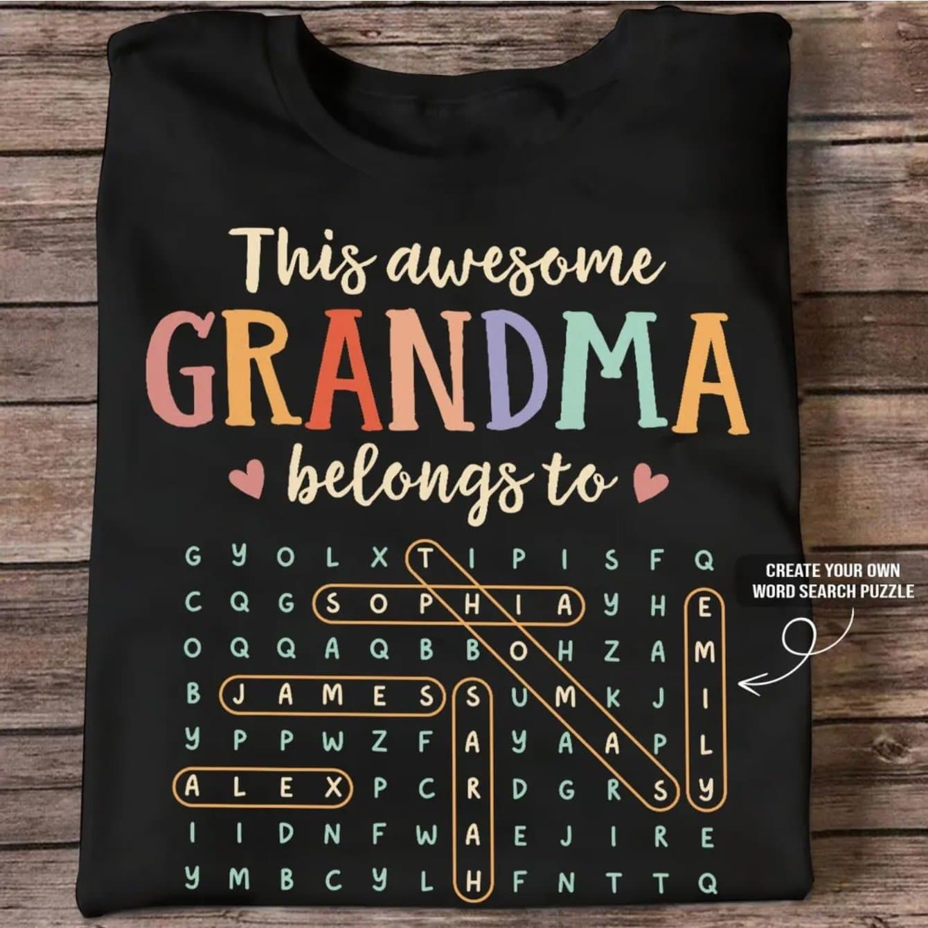 TEMU Personalized Grandma Name Puzzle Shirt | Vintage Geometric-pattern, High Stretch Fabric, Long Sleeve, Regular Length - Perfect Gift For Grandma Mom