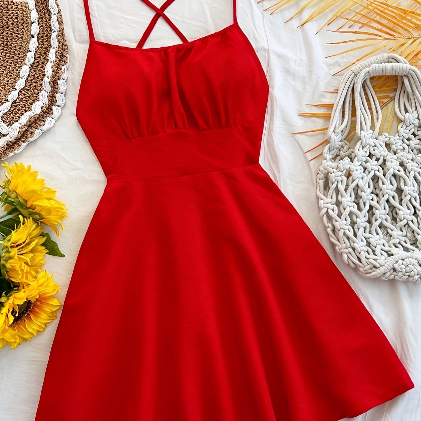 TEMU A Woman's Sexy Solid Color Lace-up Backless Dress With And A Fitted Waist A-line Style