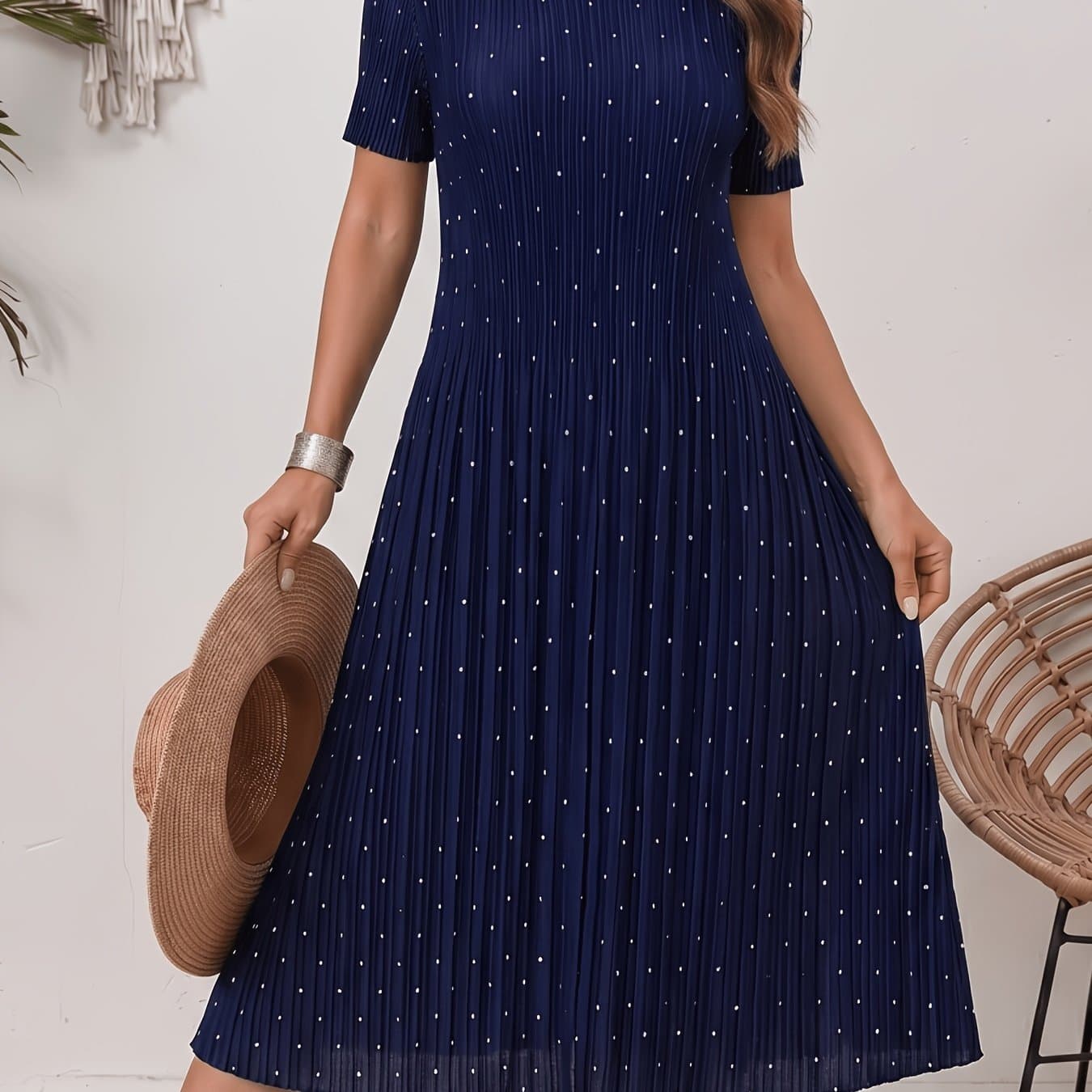 TEMU Plus Size, Summer New Short Sleeve Dress Plus Size Pleated Midi Dress