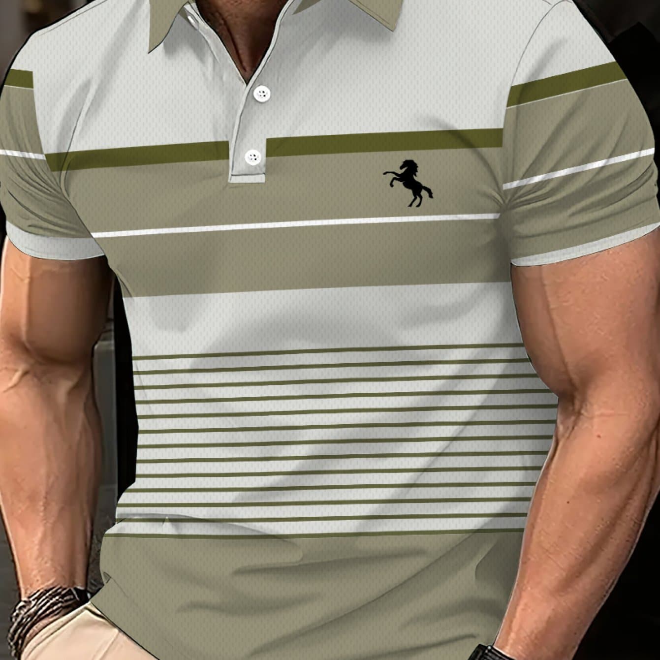 TEMU Men's Summer Fashion Shirt, Casual Short Sleeve, With 3d , 100% Polyester, Slight Stretch Knit Fabric, Regular Fit, Lapel And Button Details, All- Design