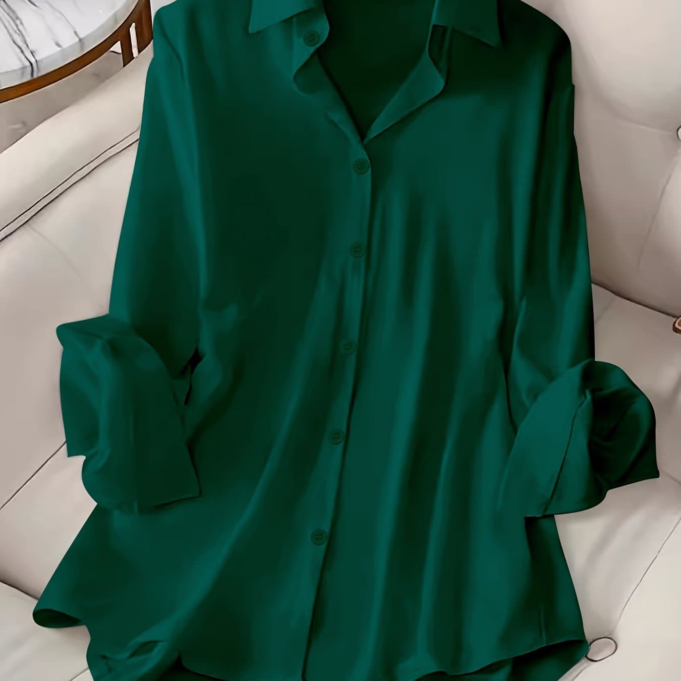 TEMU 2025 Fashion Spring Summer New Women's Blouse, Western Style Lapel Single-button Solid Color Long Sleeve Women's Shirt