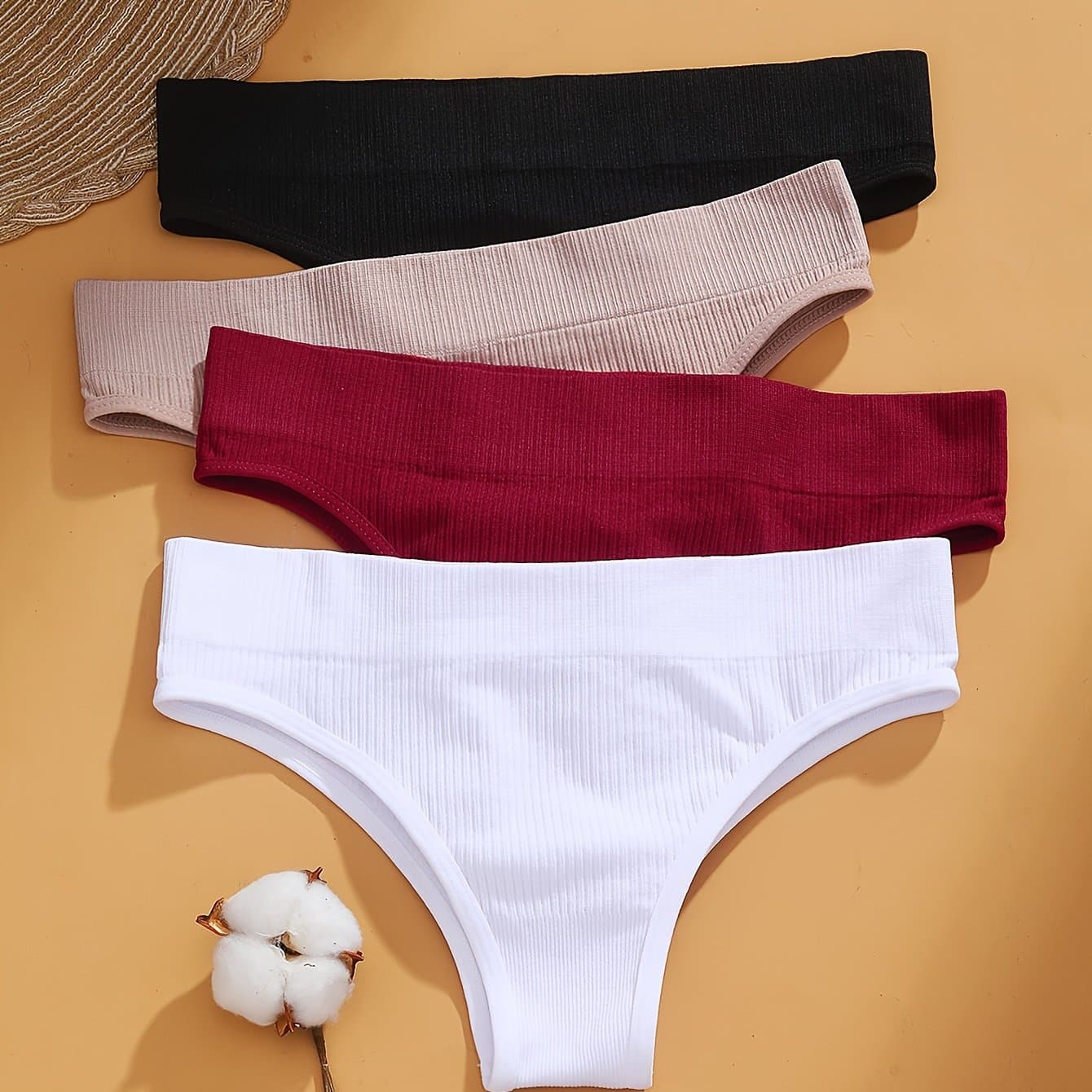 TEMU 4pcs Of Easy, Comfortable, Breathable, Seamless Women's Low-rise Striped Ribbed Underwear