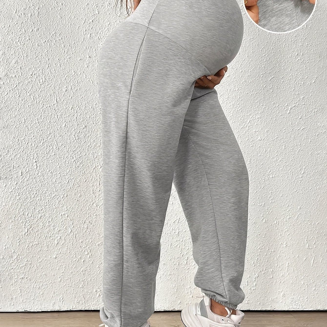 TEMU Adjustable Waistband Casual Solid Color Wide-leg Pants For Pregnant Women, Suitable For Spring And Autumn Wear