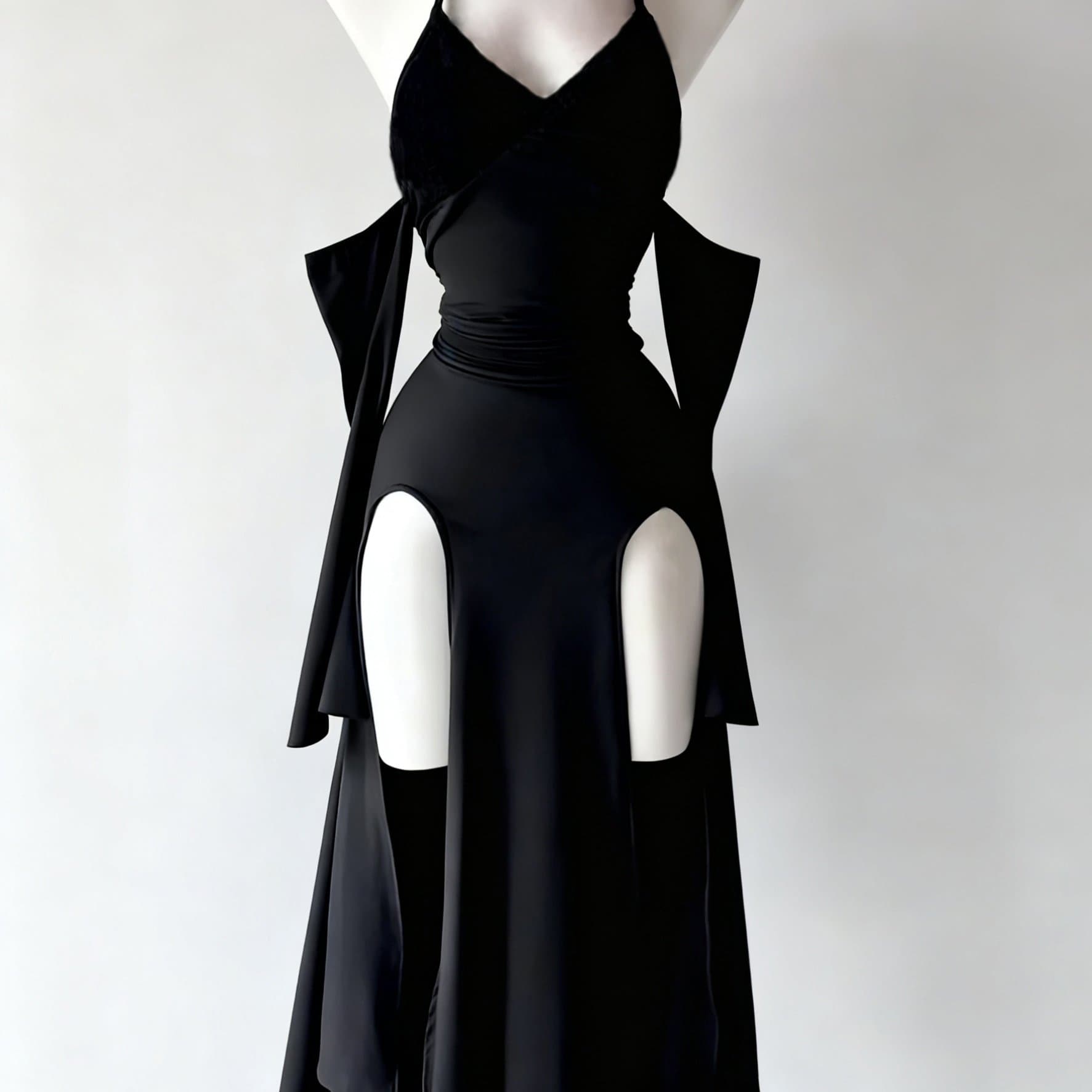 TEMU Dark Gothic Style Halter Neck Dress With High Slit And Cut-out Design, Niche , Unique Outfit Piece