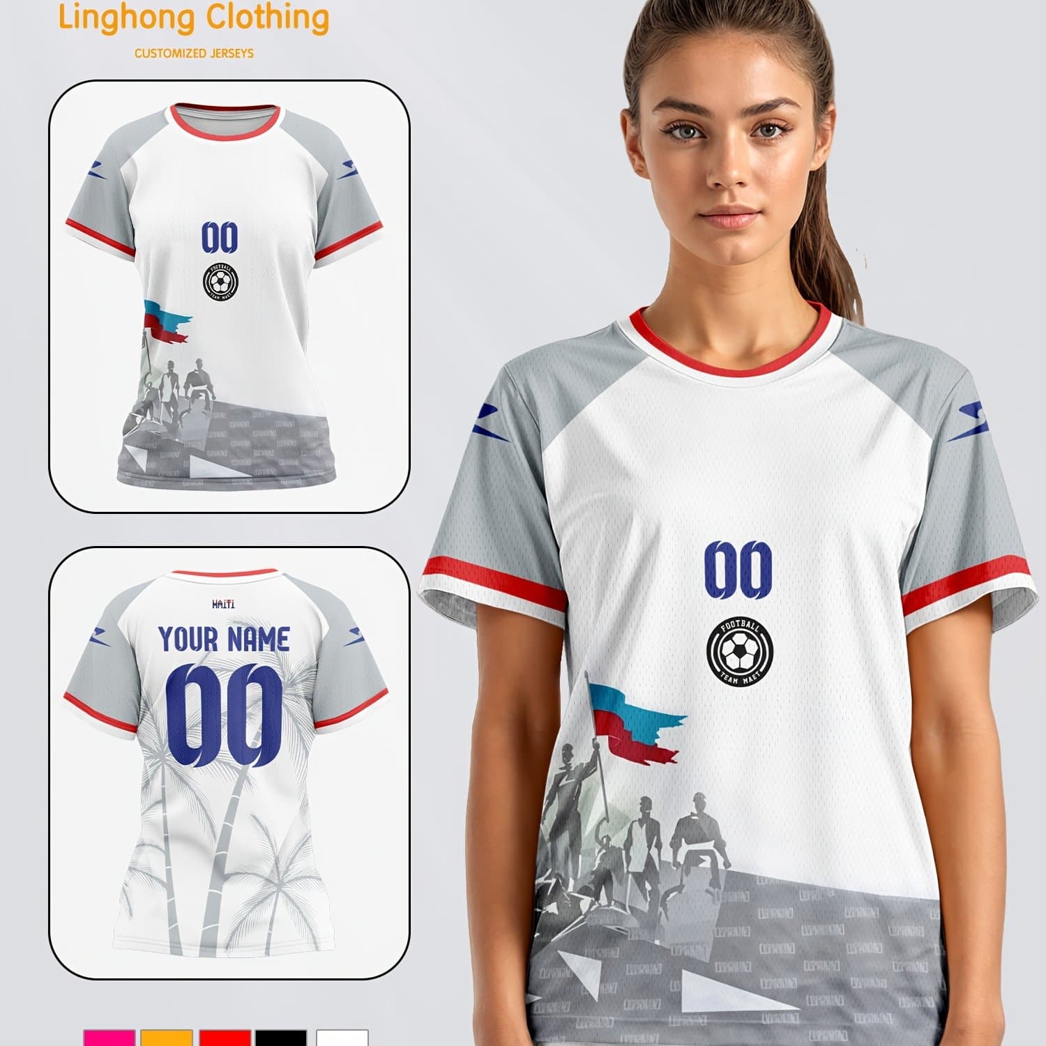 TEMU 2026 Haiti Custom Logo Women's T-shirt Football Shirt Team Exercise Fitness Comfortable, Breathable And Quick-drying Daily Leisure