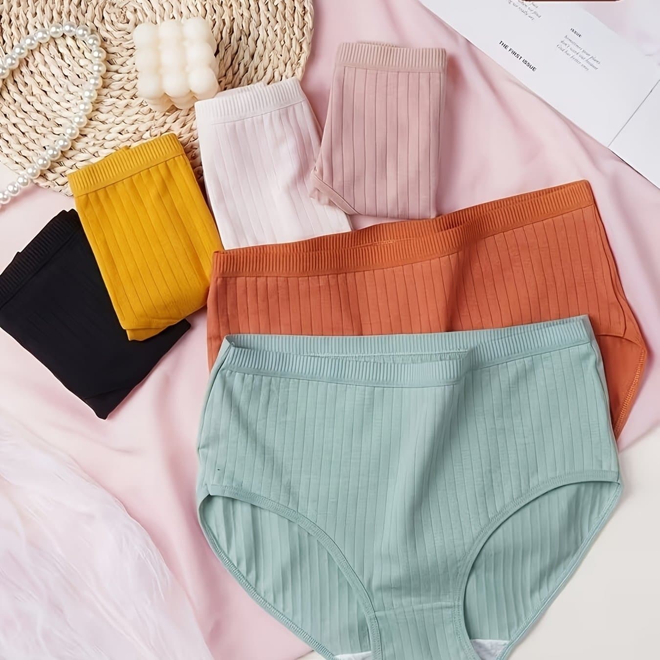 TEMU 6pcs, Women's Ribbed Underwear, Soft And Breathable Pants, Multiple Colors, High Waist Solid Color Simple Women's Underwear, Breathable And Elastic Close Fitting Women's Underwear