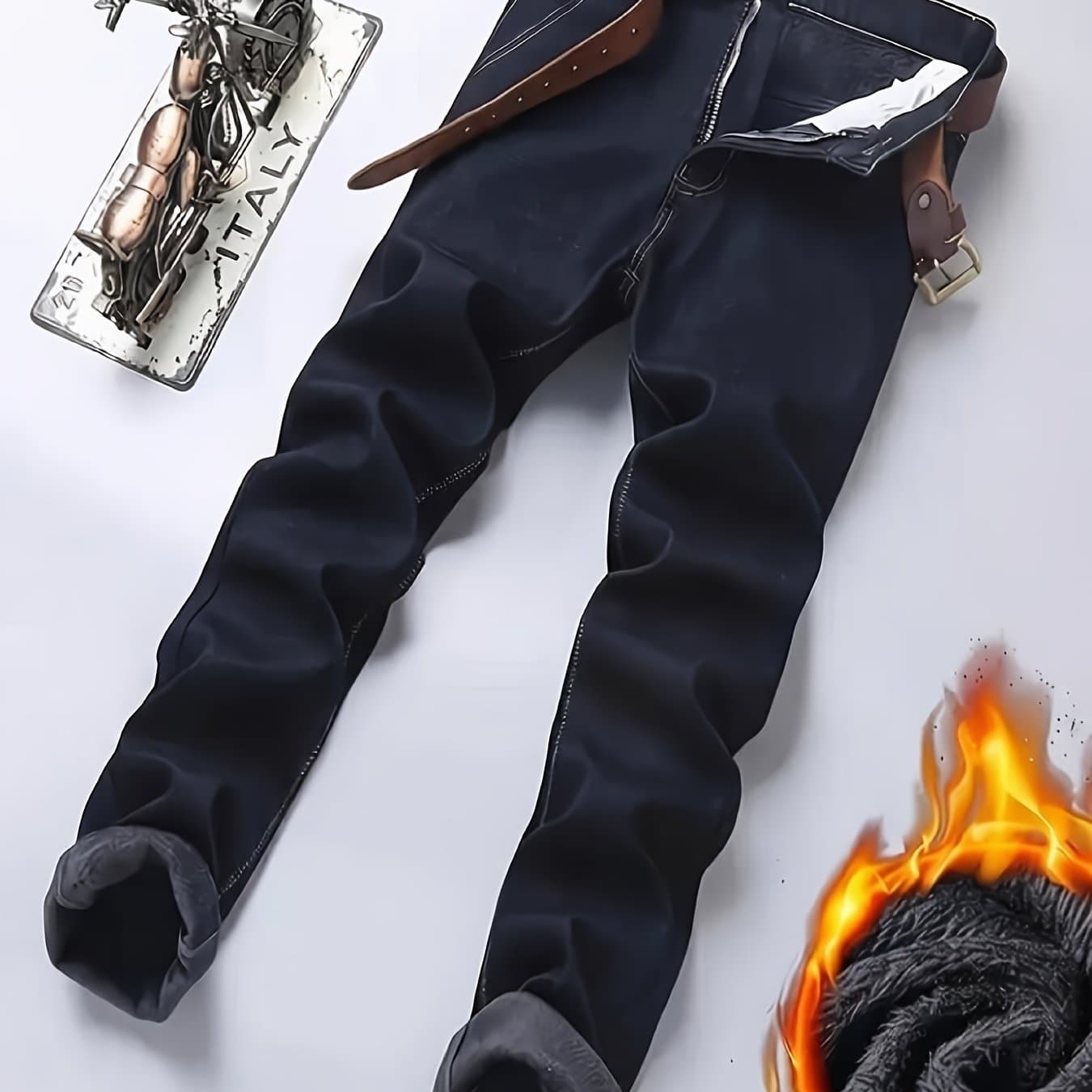 TEMU Thickened And Fleece Men's Jeans For Autumn And Winter Offer Strong And Wind And Cold Resistance. Are Suitable For Business And Casual Wear, And Are A Must-have For Warm Winter Outfits