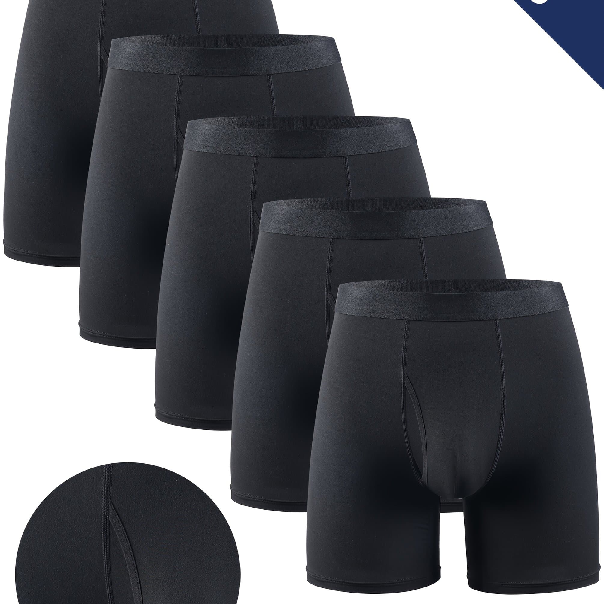 TEMU 5-pack Men's Long Boxer Briefs, Mid-rise For Men, Moisture-wicking Breathable Student Teen Athletic Casual Classic Fashion