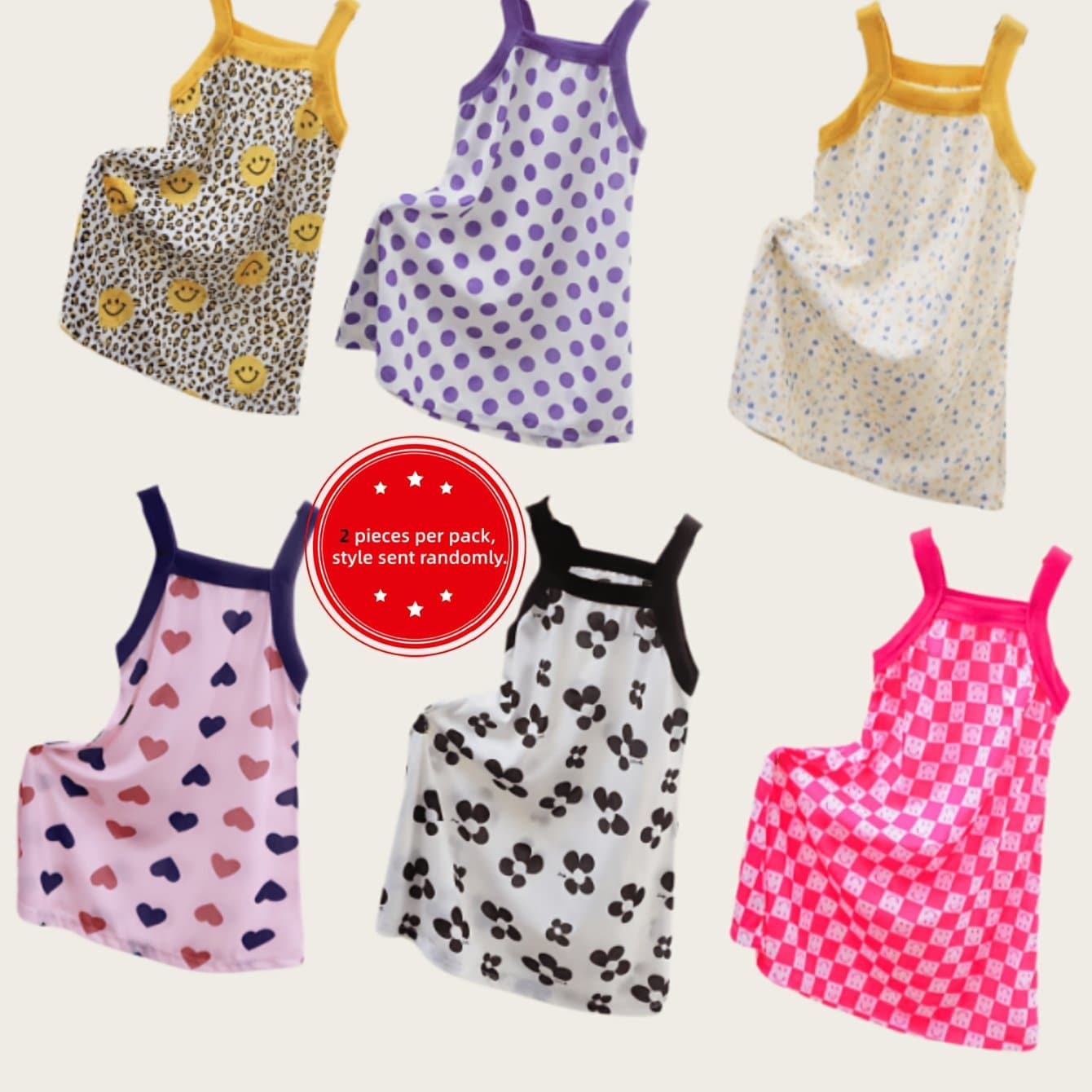TEMU 6 Patterns ( 2pcs) - Summer Fashionable Girls' Dresses, Beach Dresses, New Style, Vest Dresses, Cake Dresses, Perfect For Beach Vacations