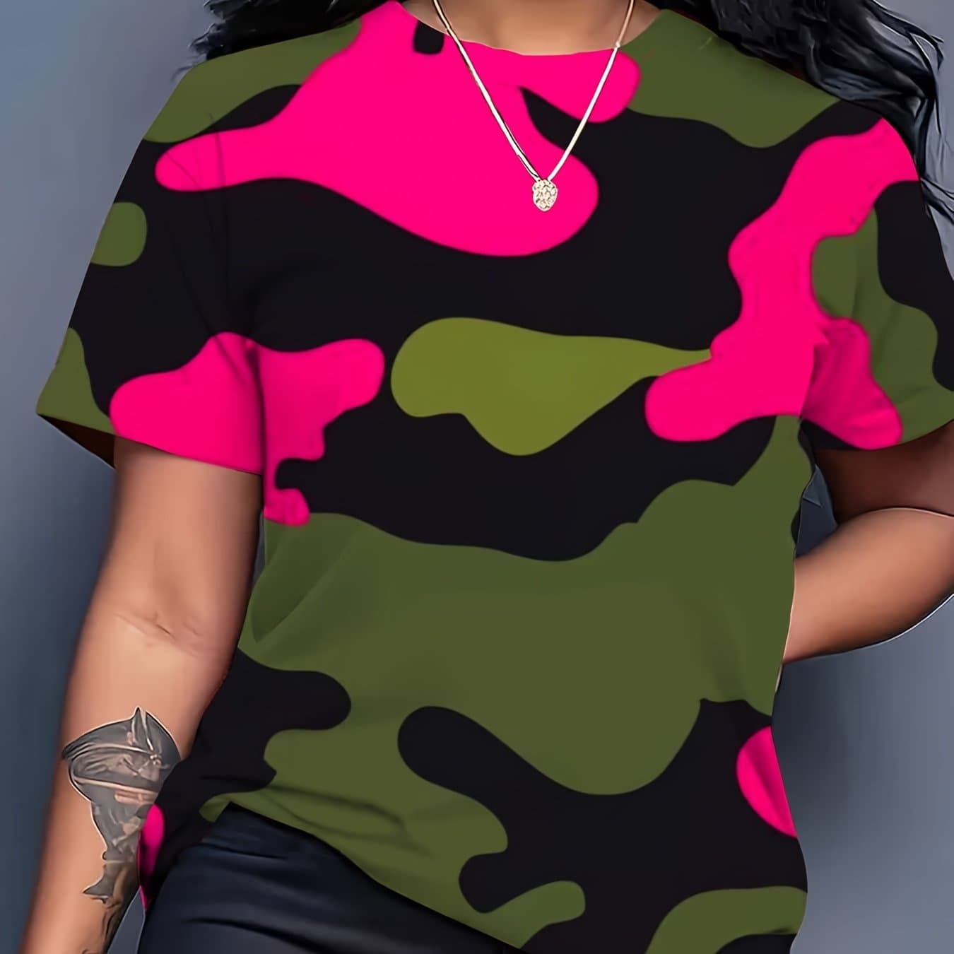 TEMU Colorful Design Casual T-shirt - Large Size Women's Fashion Tee, Cozy Clothes, Must-have Gift