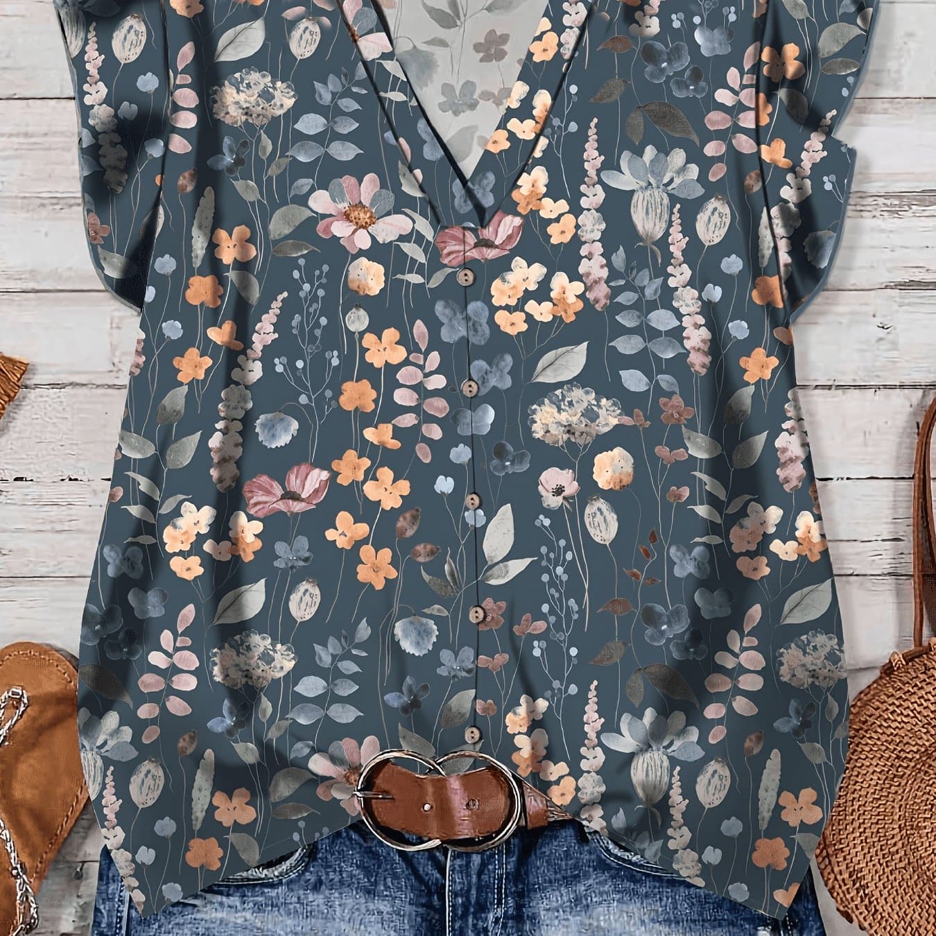TEMU Plus Size - Plus Size - Plus Size Women's Summer V-neck Short-sleeve Shirts For Ladies