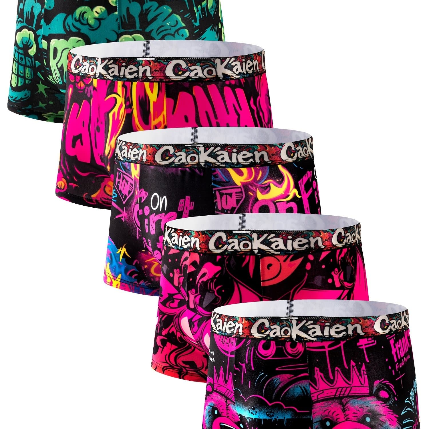 TEMU Set Of 's Hip-hop Graffiti Style Boxer Shorts, Thin And Trendy