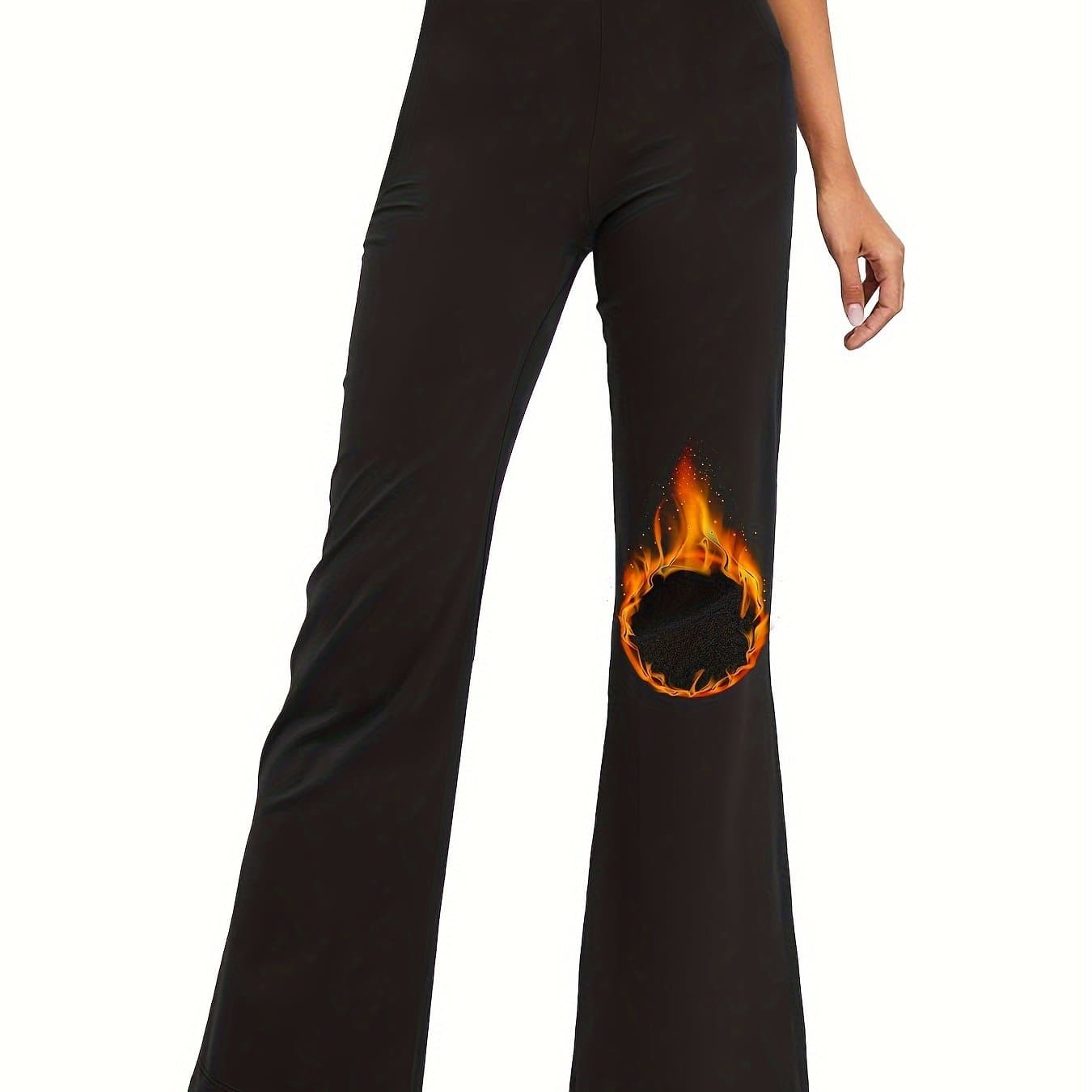 TEMU Women' Soft High-waisted Fleece Flare Leggings, Tummy Control Soft Bootleg Bootcut Pants