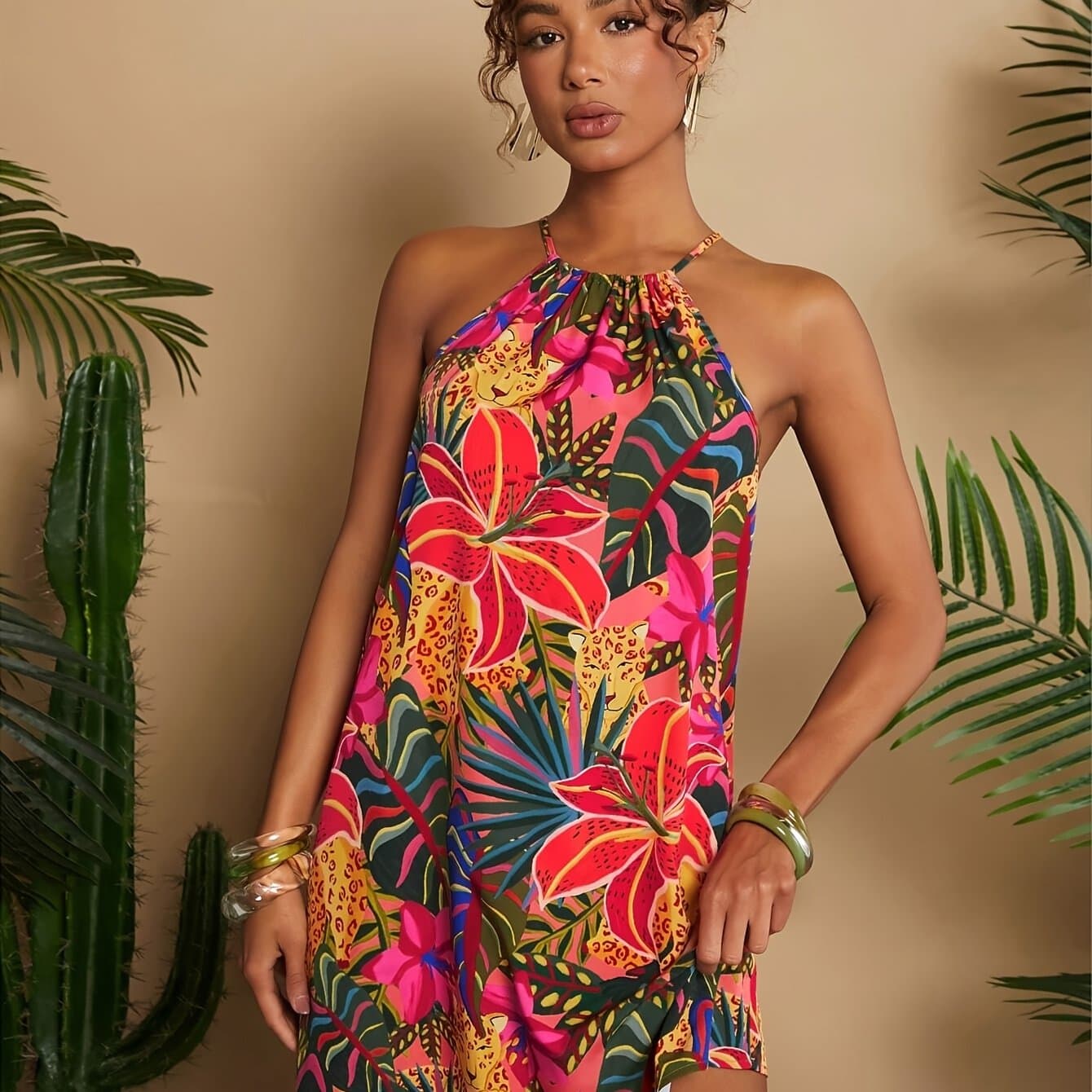 TEMU Women's Fashion Off-shoulder Camisole Printed Dress