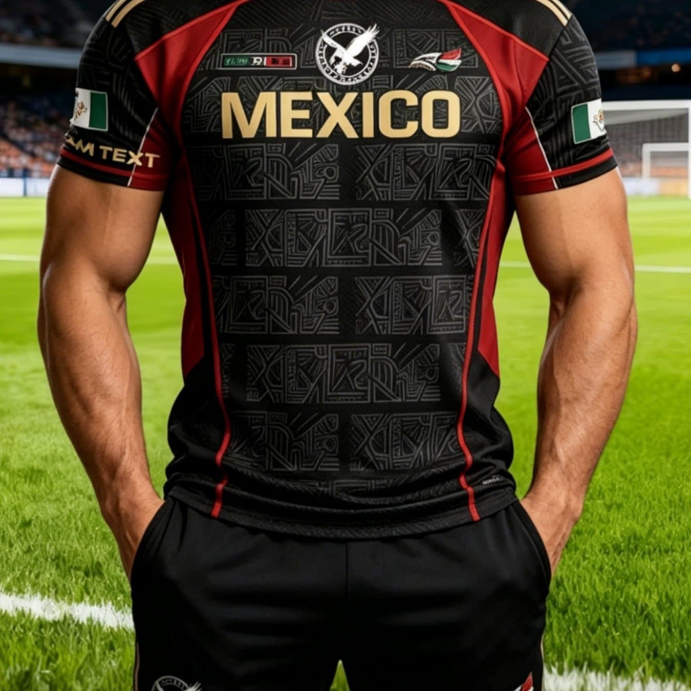TEMU Men's Mexican National Jersey - Breathable Short-sleeve Training Top With Full & Flag Print, Round Neck Shirt Suitable For Casual Wear, Gifts, Soccer Gifts For Fans