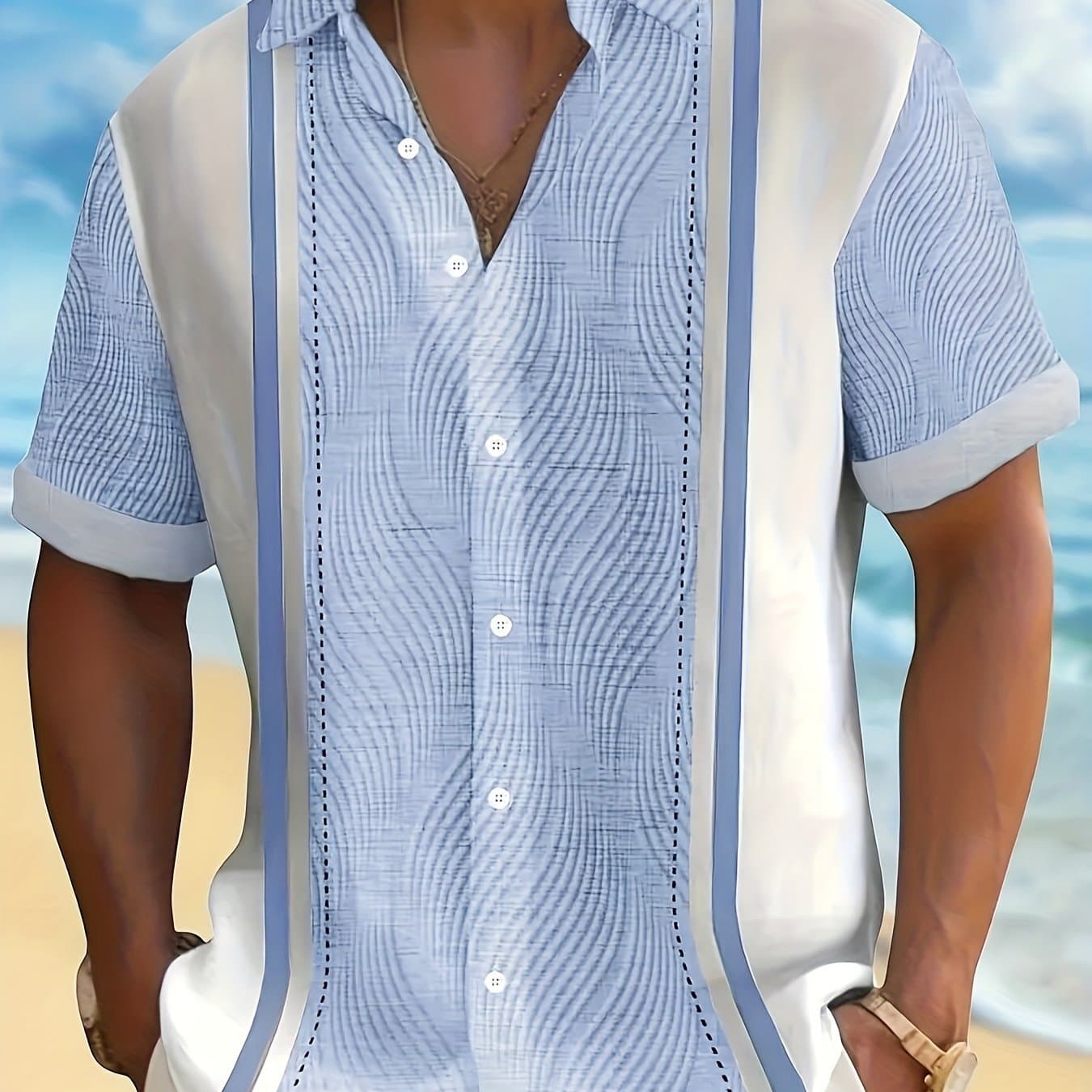 TEMU Vintage-inspired 3d Bowling Stripe Print Short Sleeve Button-up Shirt - Comfy, Breathable, And Relaxed Fit For Spring And Summer - Unique Holiday Gift Idea For Men