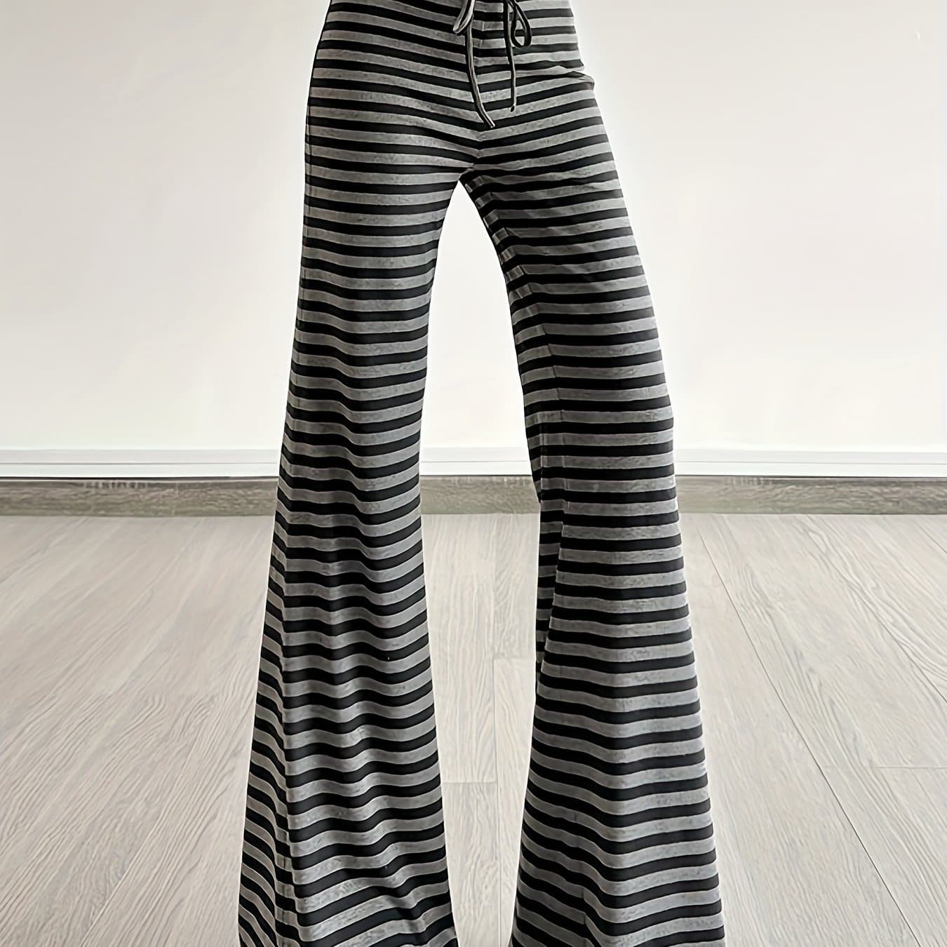 TEMU High-waisted Elastic Waist Drawstring Relaxed Striped Pants, Fashionable And Versatile Wide-leg Trousers