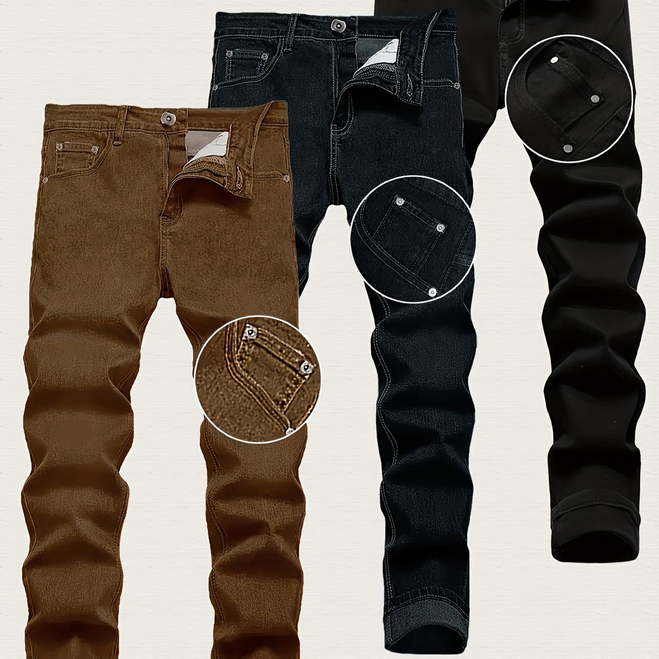 TEMU 3-pack Men's Slim Fit Jeans | Business Casual Trousers | Versatile Pants | Gift