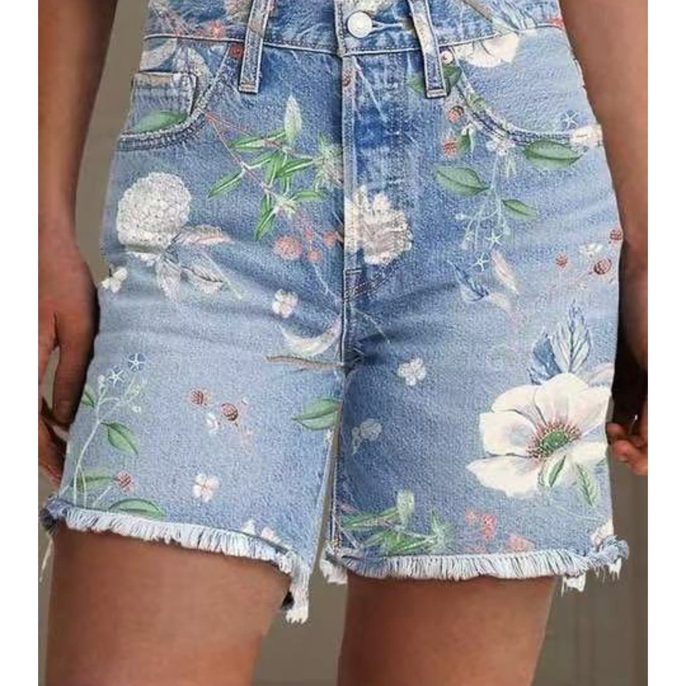 TEMU Women' Stretch Denim Shorts - Comfortable , Floral Prints, Cinched Waist And High-waisted Design, Perfect For Spring And Summer.