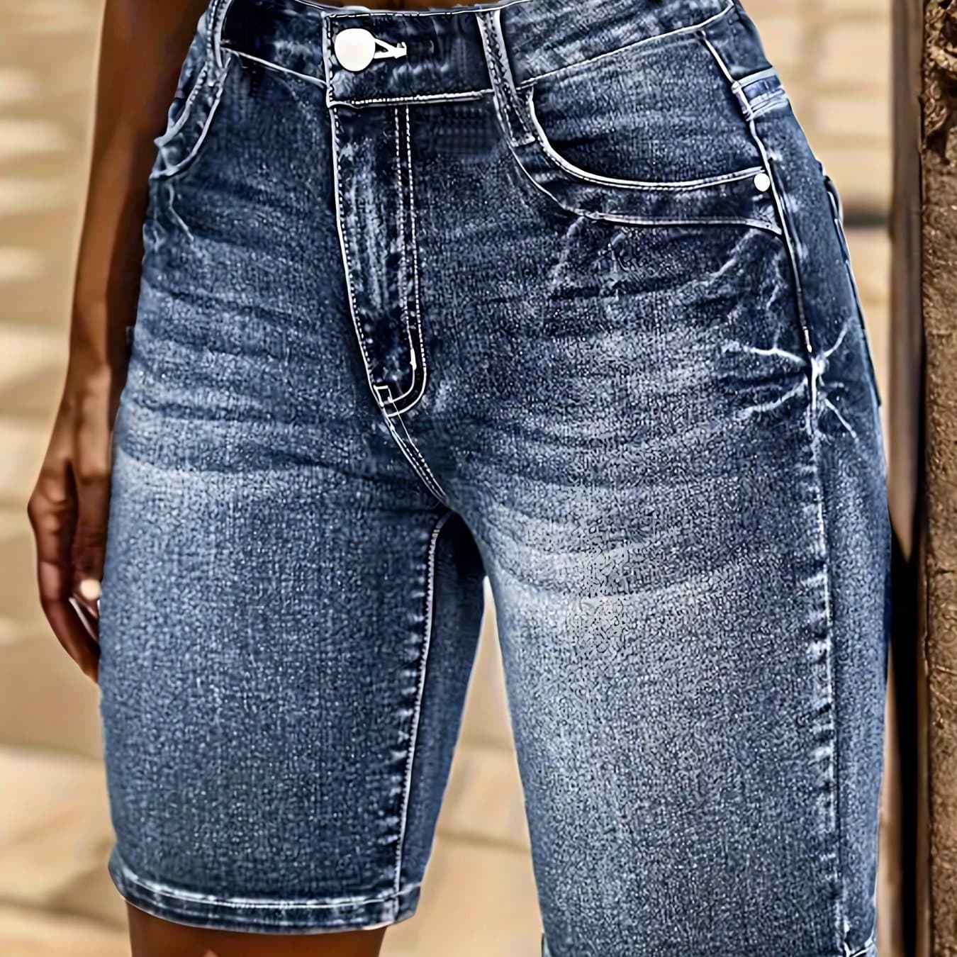 TEMU Women's High-stretch Denim Shorts | Fashionable High-waisted With Floral Embroidery, Tummy Control, Style, , Perfect For Spring And Summer