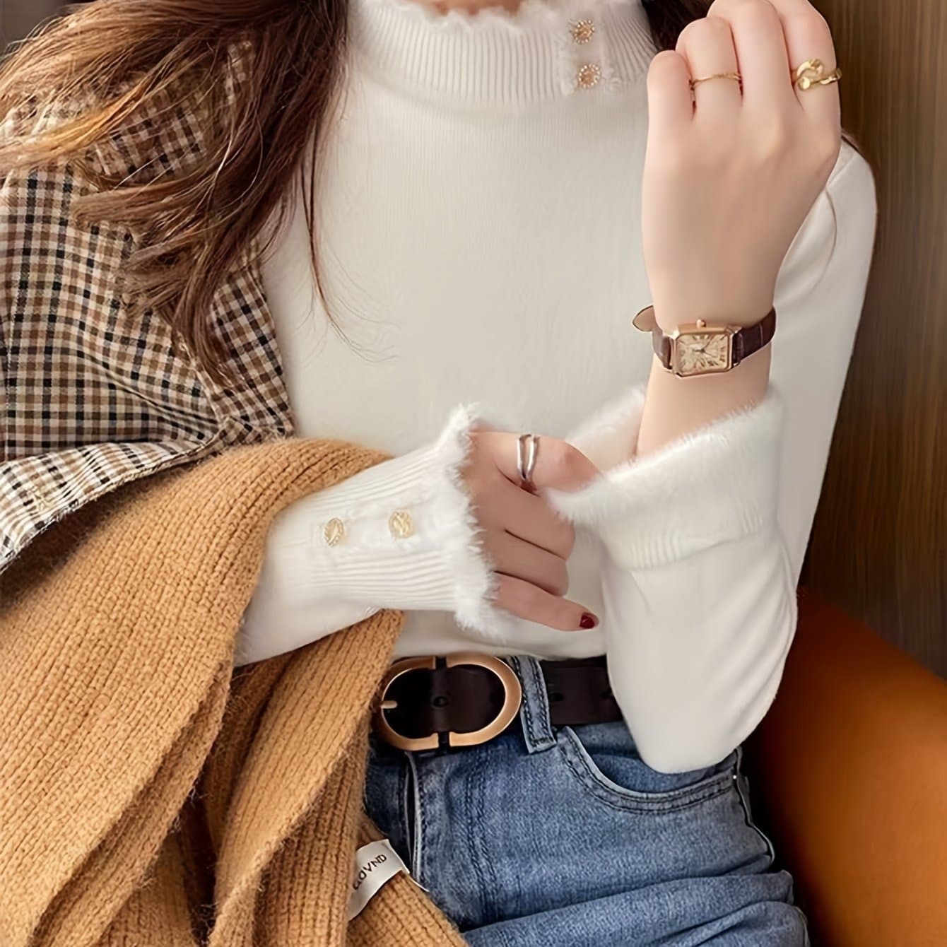 TEMU Semi-turtleneck Top For Women, A Warm And Cozy Base Layer For Autumn And Winter, Featuring A New Integrated Fleece Design