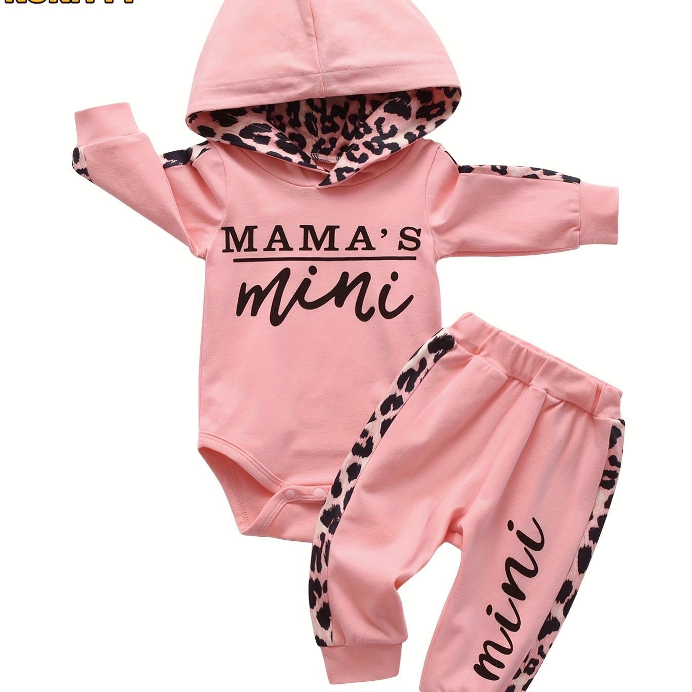 TEMU Kukitty Infant Baby Girl Clothes Set Long Sleeve "" Print Pullover Sports Hooded Tops And Leopard Pants Outfits Set