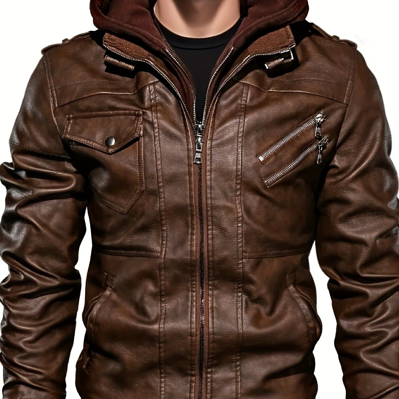 TEMU Men's Vintage Jacket - Brown Softshell Coat With Zipper Front, Casual Outerwear For Everyday & Cycling, Machine Washable Non-stretch Fabric (zipper Closure), Apparel
