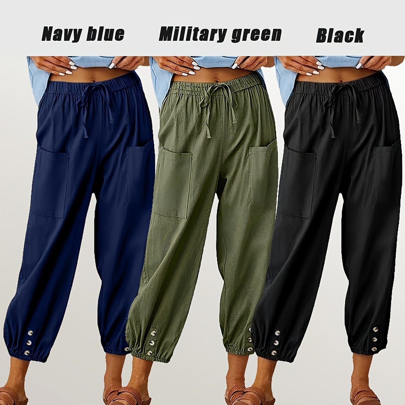 TEMU 3pcs Unisex Casual Wide Leg Pants With Pockets - High Waist, Drawstring, Lightweight Polyester Blend, Perfect For Spring And Summer