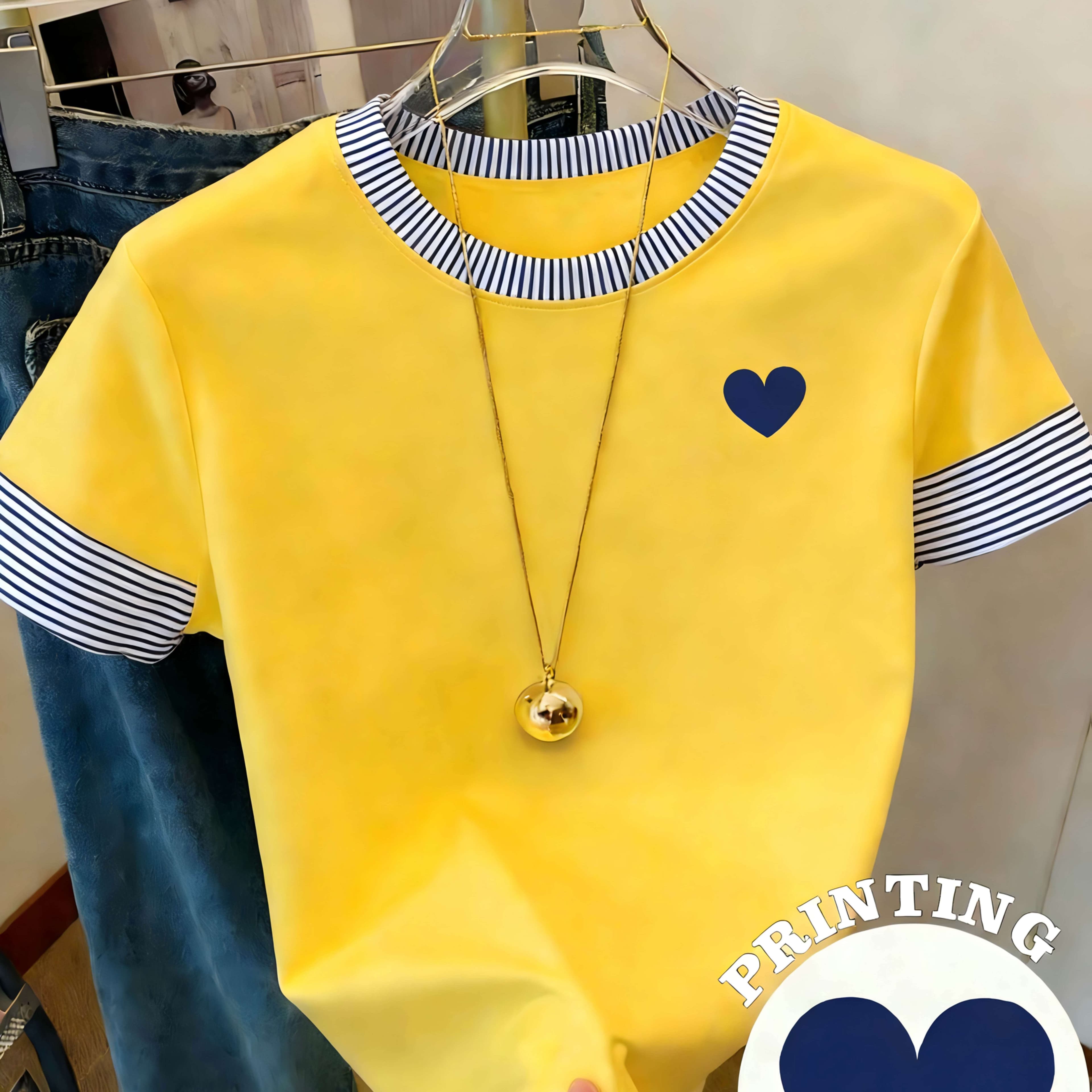 TEMU Women's Y2k Round Neck Short Sleeved T-shirt - Breathable Round Neck Casual Top, With Heart-shaped Printed For Daily Wear And Holiday Gifts