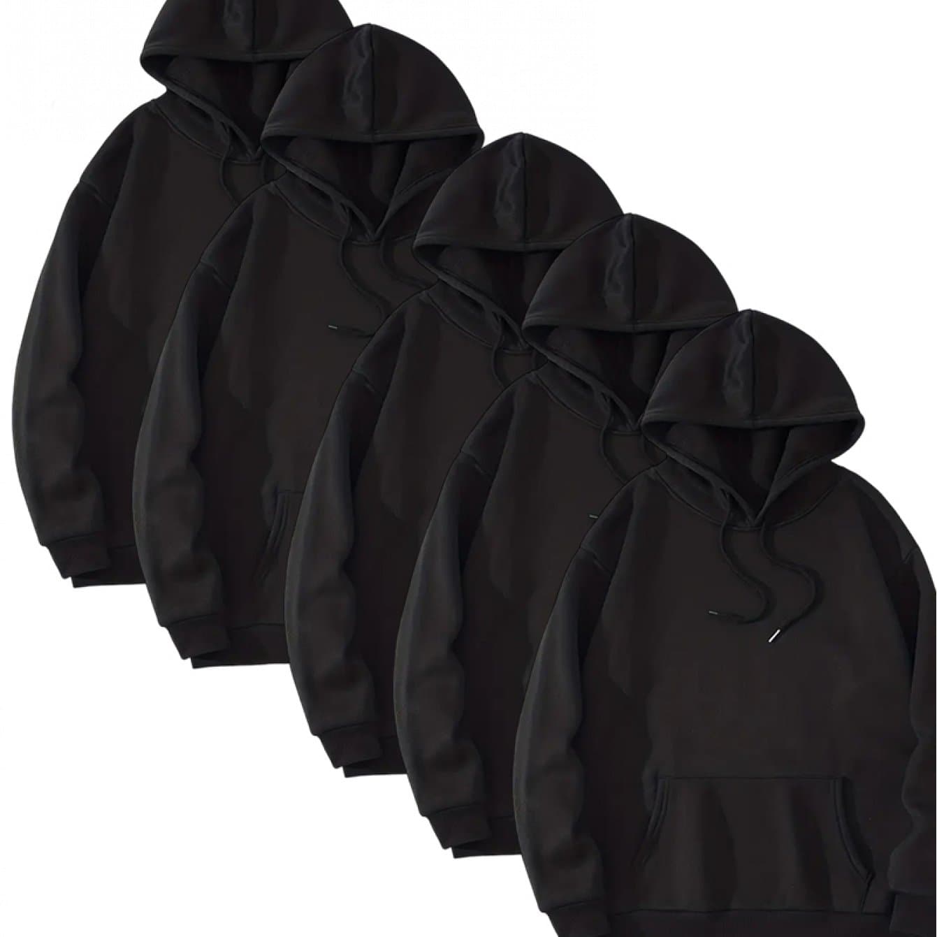 TEMU 5pcs Men's Casual Hooded Sweatshirt Set | Soft & Comfortable, Solid Color, Regular Fit, Slight Stretch Fabric, , Perfect For Fall/winter, Casual Wear, With Pockets And Long Sleeves